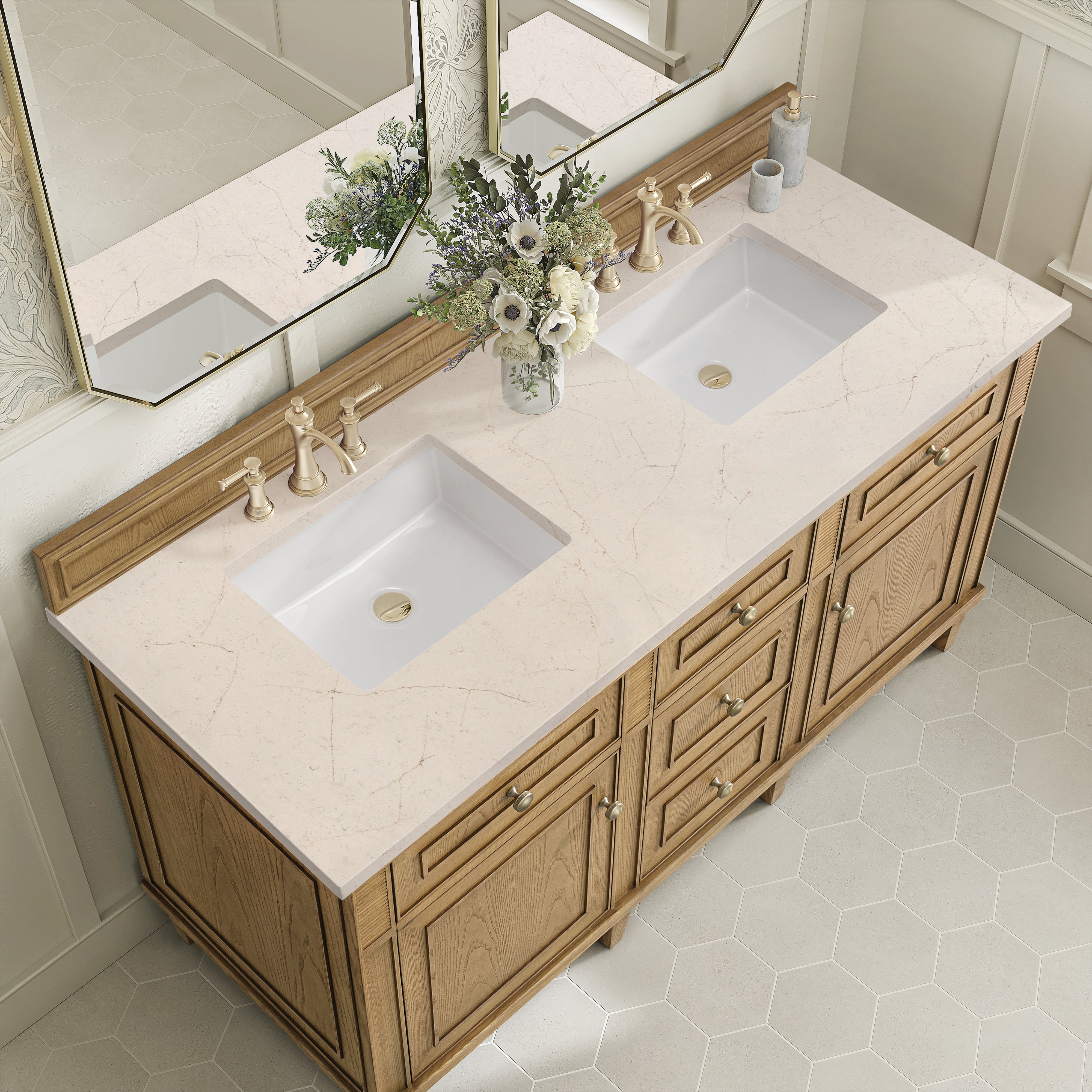 James Martin Lorelai 60" Double Vanity in Light Natural Oak with 3cm Countertop