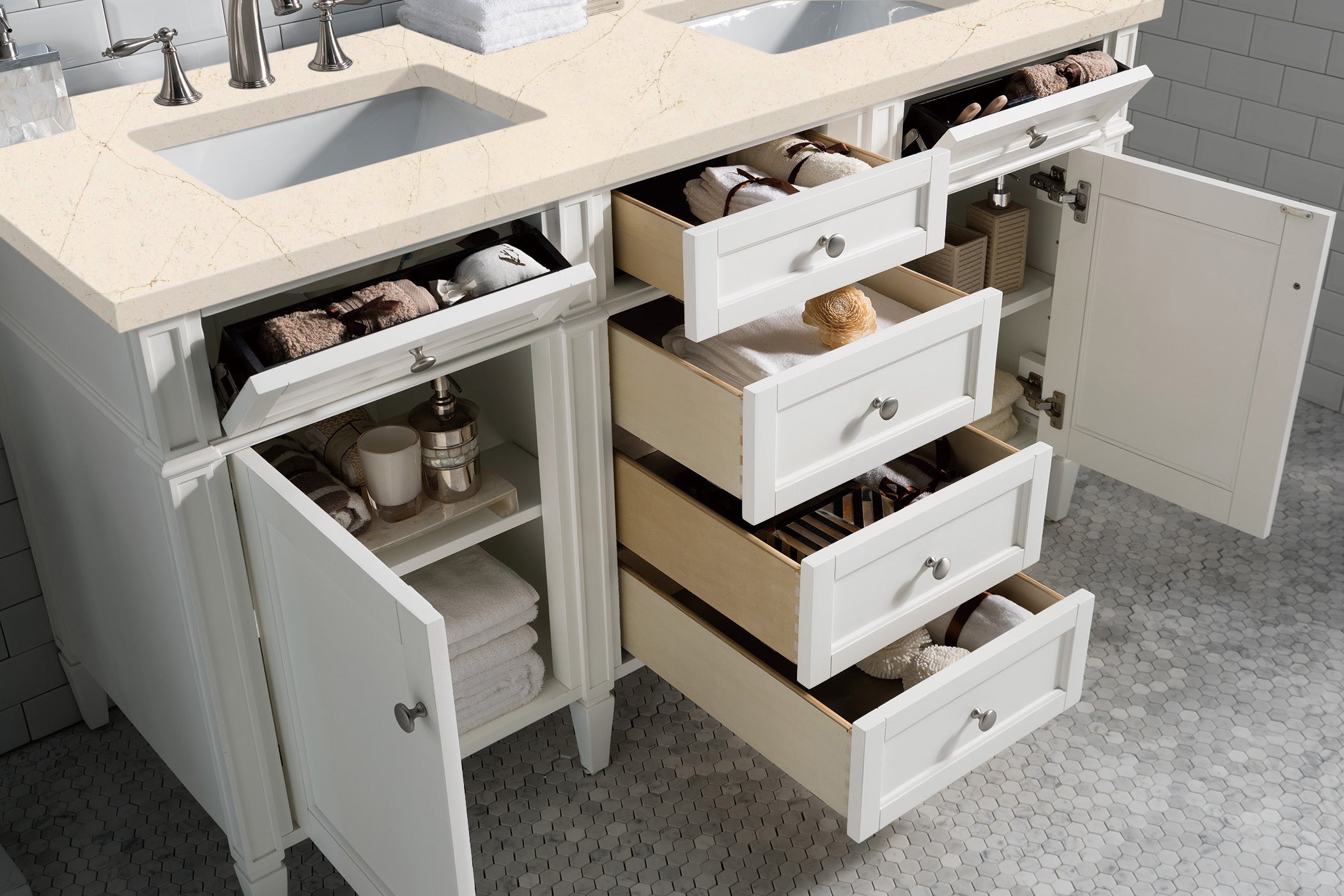 James Martin Brittany 60" Double Vanity in Bright White with 3cm Countertop