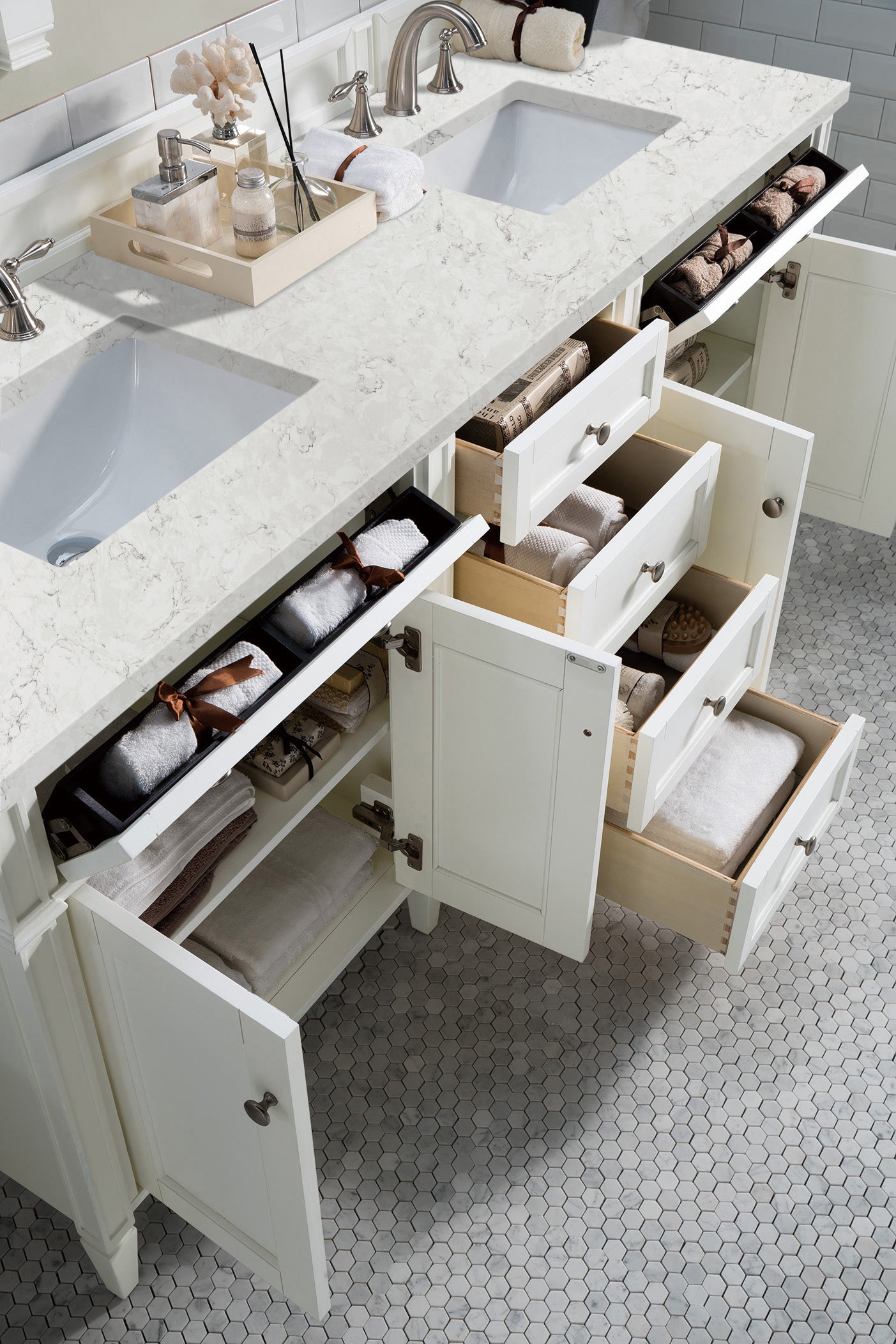 James Martin Brittany 72" Double Vanity in Bright White with 3cm Countertop