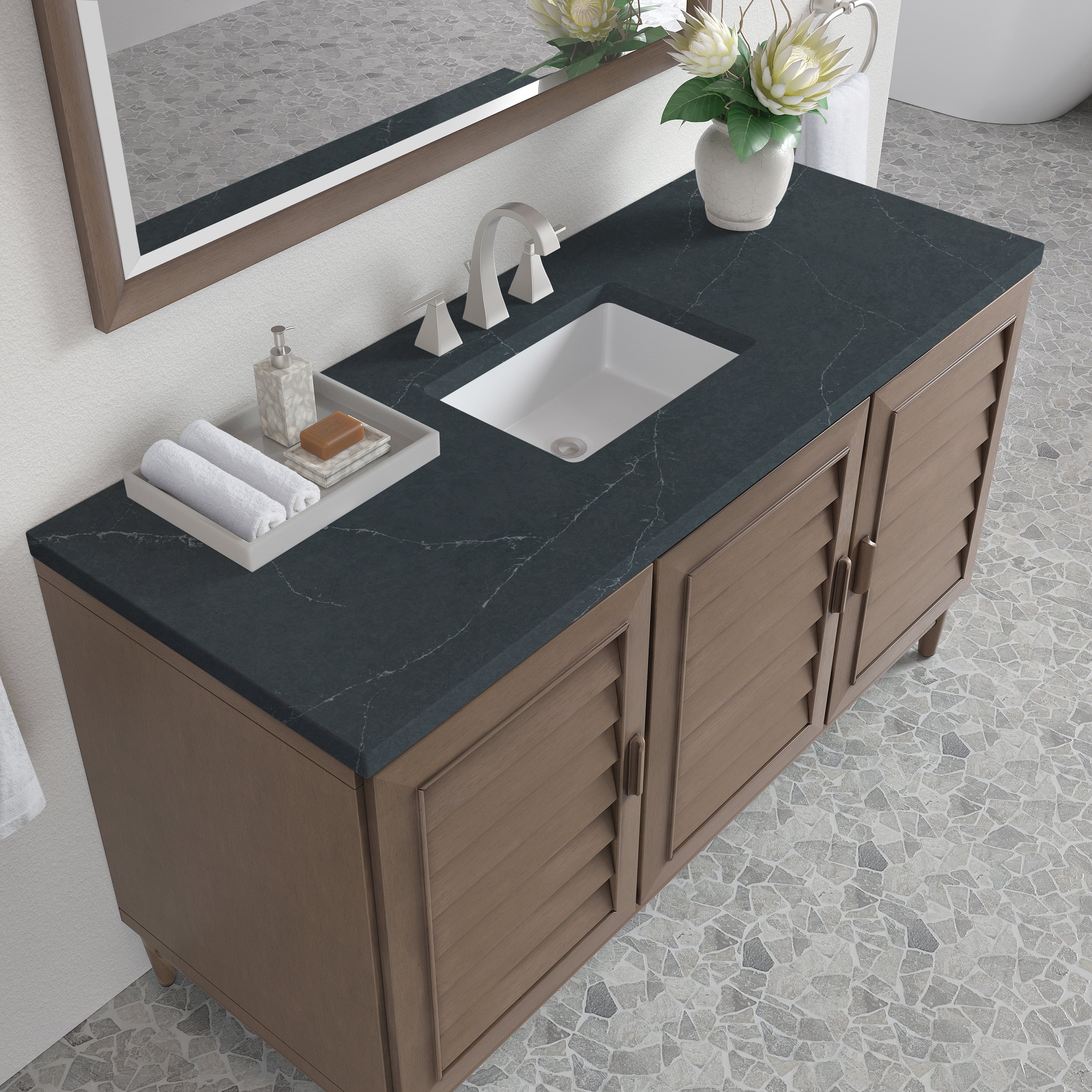 James Martin Portland 60" Single Vanity in Whitewashed Walnut with 3cm Countertop