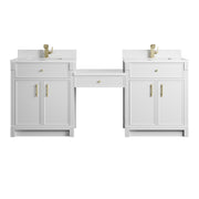 James Martin Bellshire 84" Dual Vanity Set with 24" Make-Up Counter in Bright White with 3cm Countertop