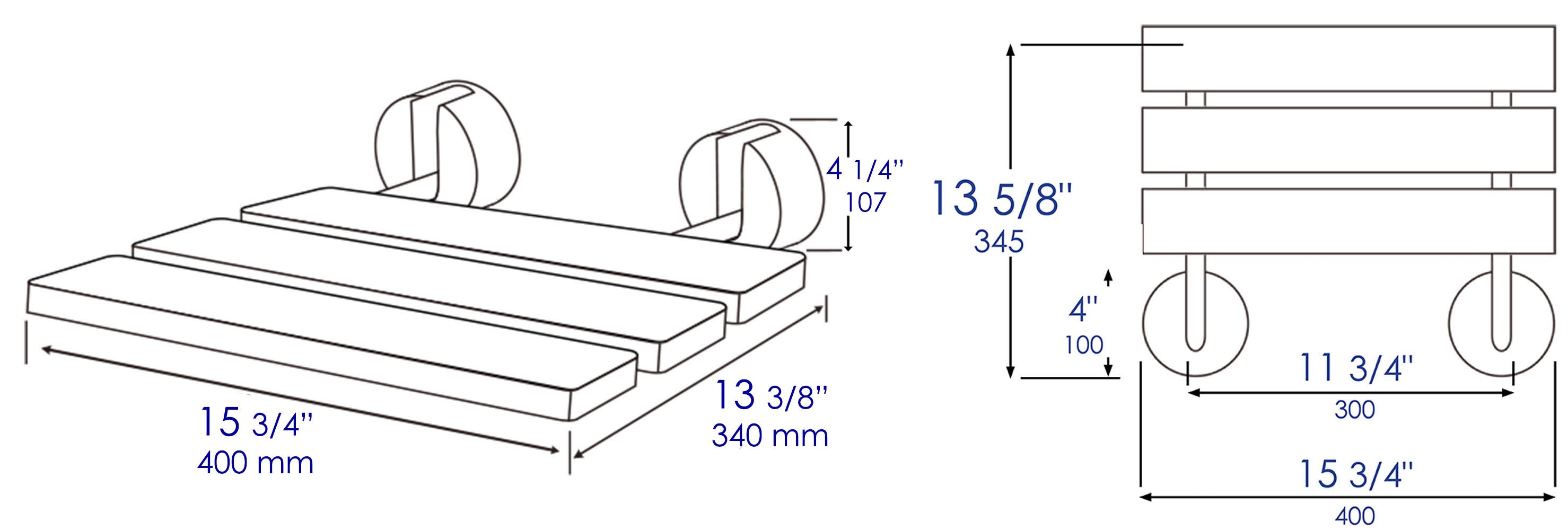 ALFI brand ABS16R 16" Wide Foldable Teak Shower Seat with Round Hardware