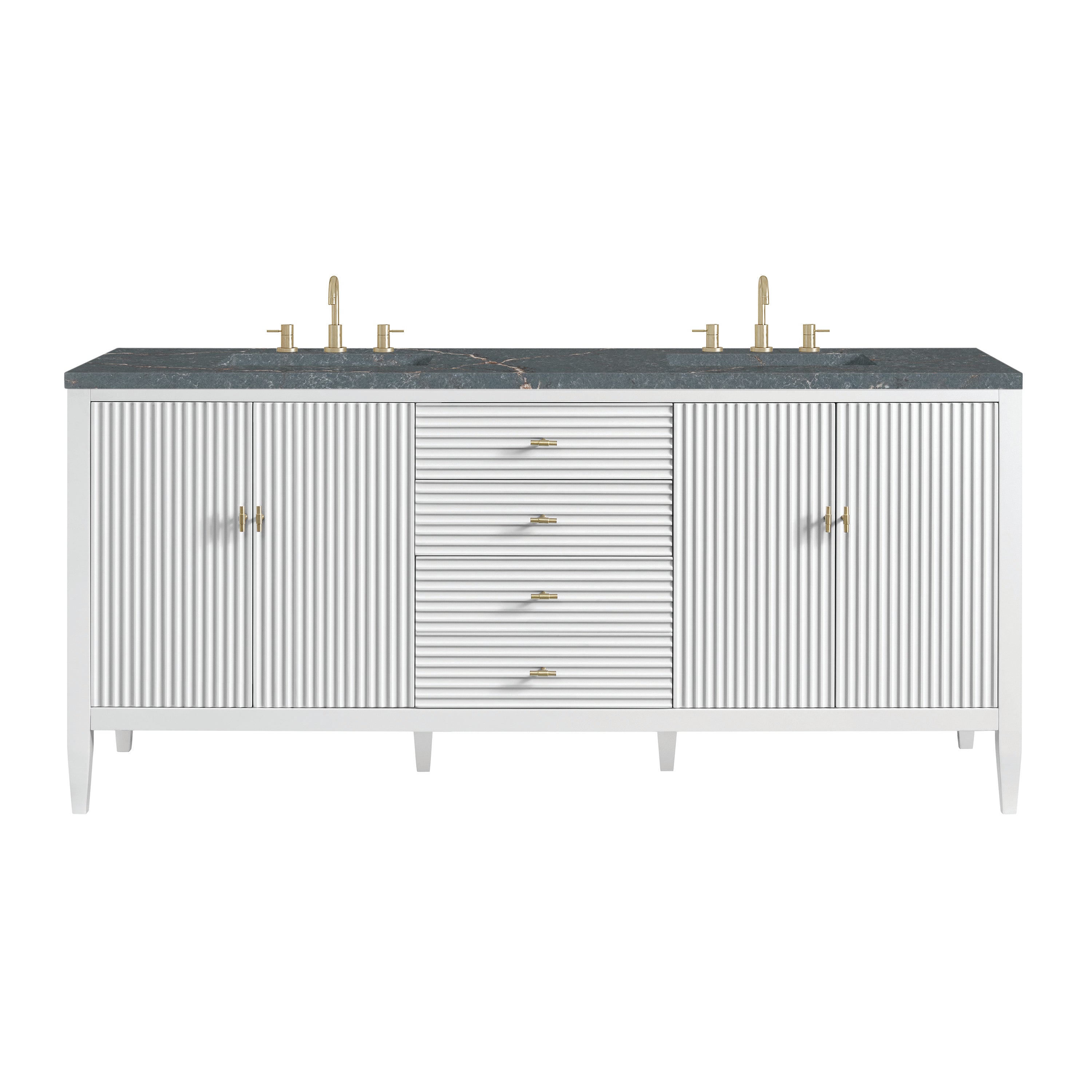 James Martin Myrrin 72" Double Vanity in Bright White with 3cm Countertop and FreePower Wireless Charger
