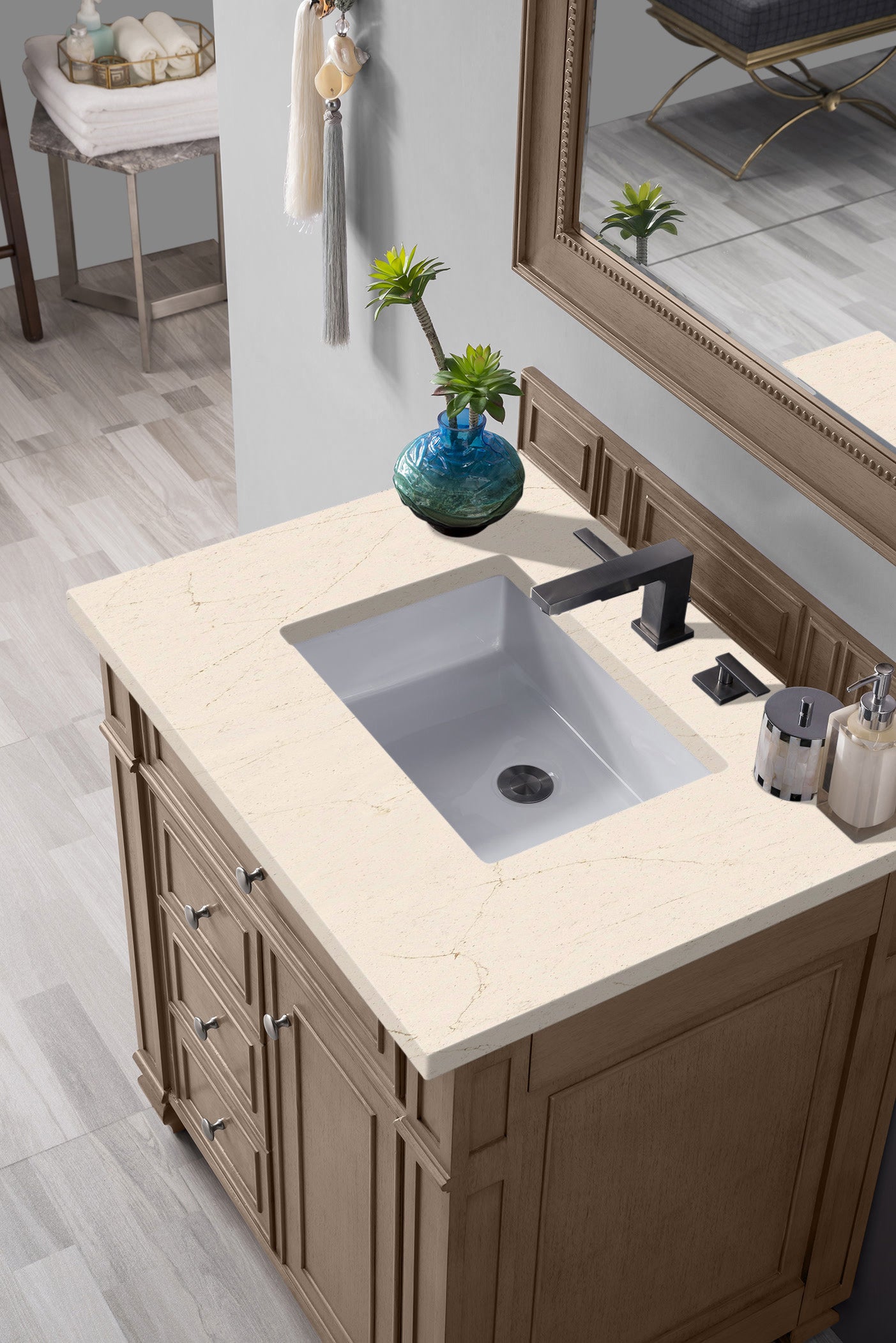 James Martin Bristol 30" Single Vanity in Whitewashed Walnut with 3cm Countertop