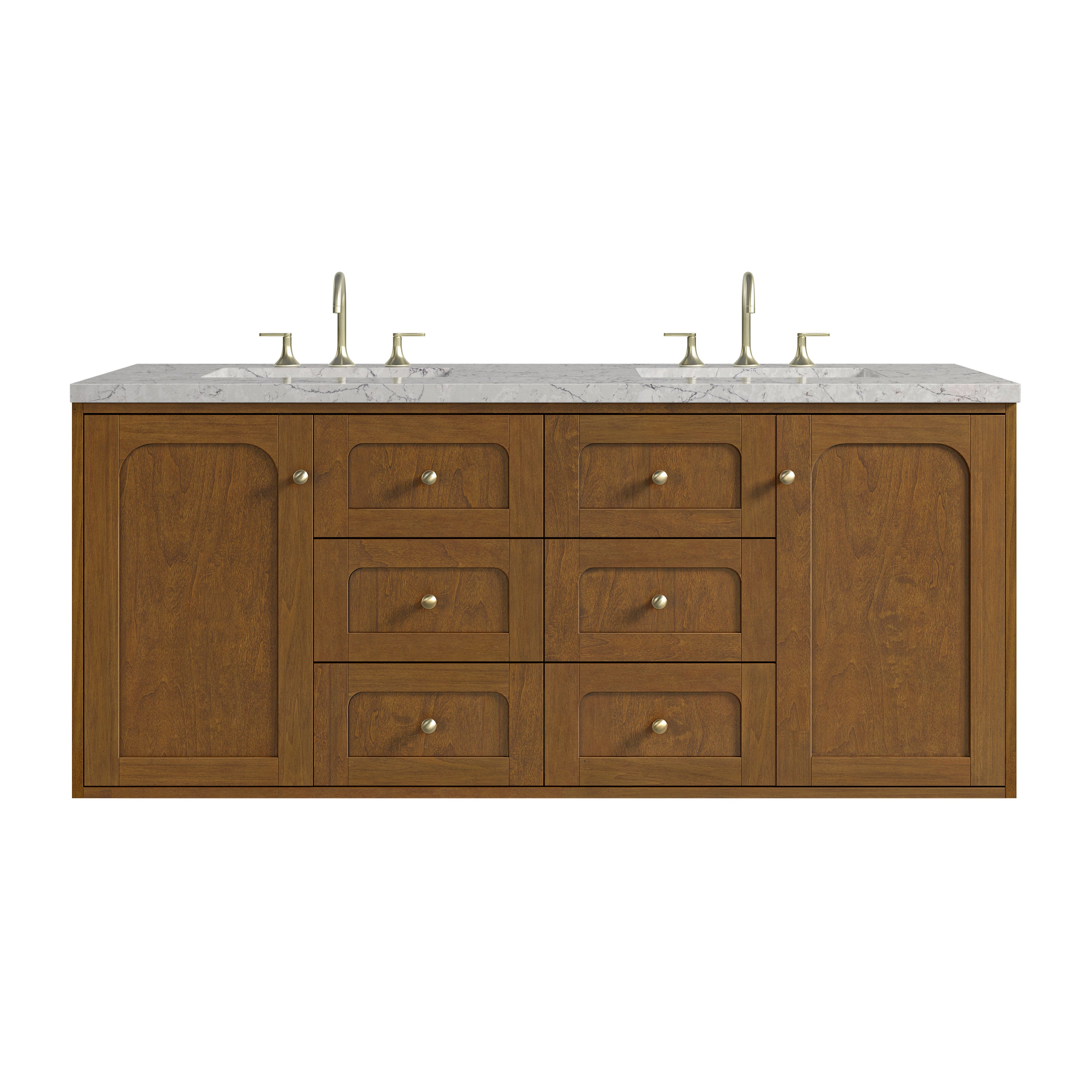 James Martin Laurent 60" Double Vanity in Honey Oak with 3cm Countertop and FreePower Wireless Charger