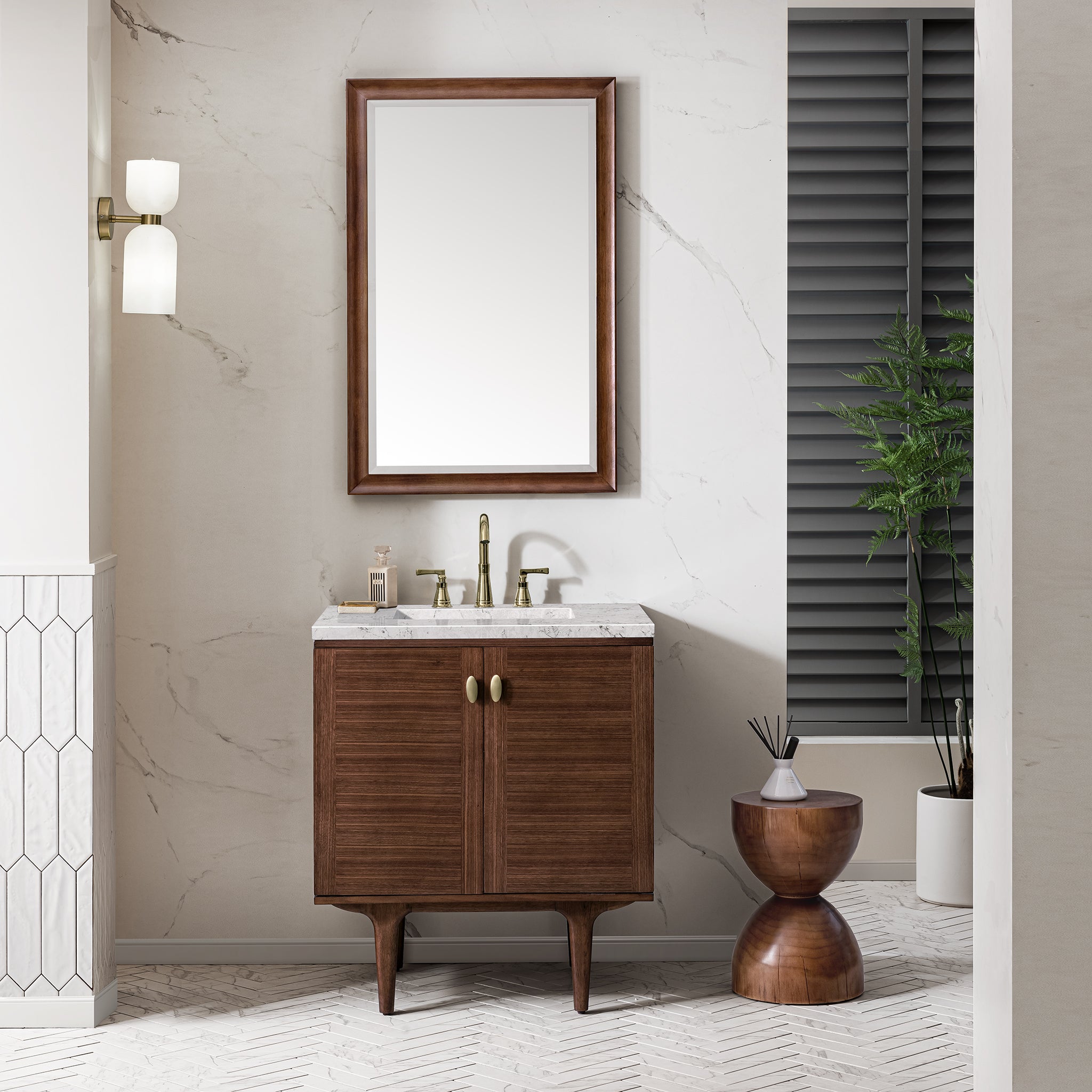 James Martin Amberly 30" Single Vanity in Mid-Century Walnut with 3cm Countertop