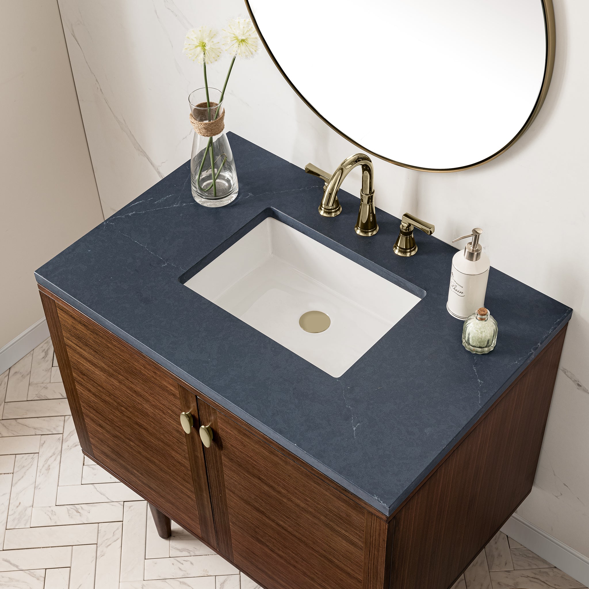 James Martin Amberly 36" Single Vanity in Mid-Century Walnut with 3cm Countertop