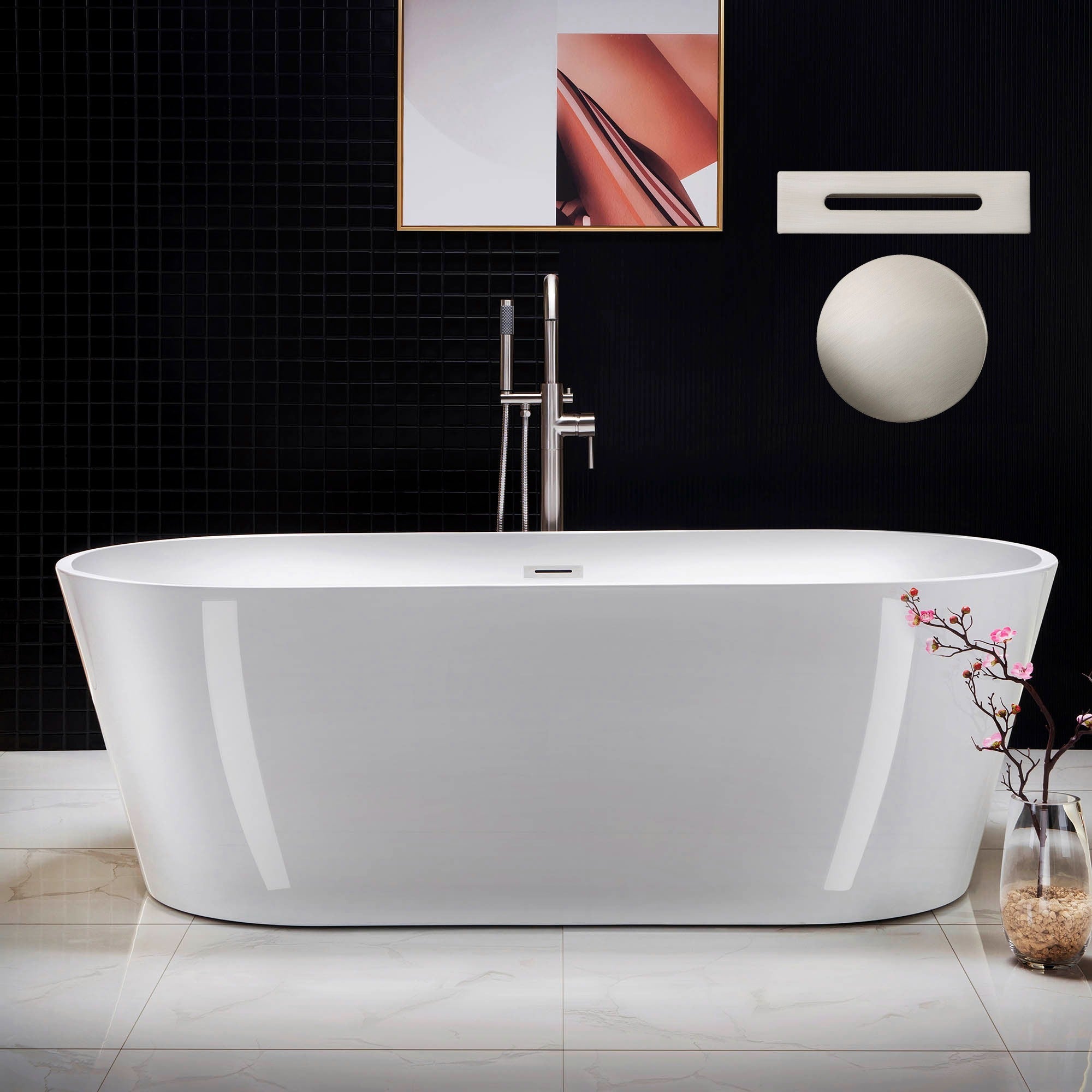 WOODBRIDGE 71" Acrylic Freestanding Bathtub Contemporary Soaking Tub with Drain & Overflow, B1701