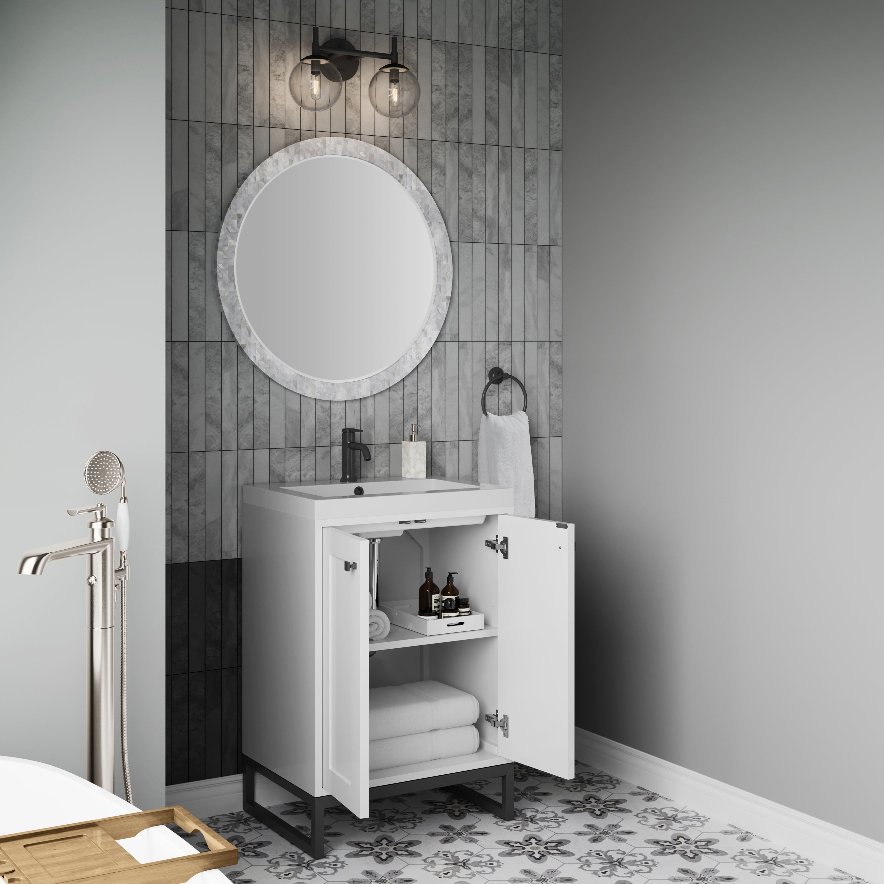 James Martin Chianti 24" Single Vanity in Glossy White with White Glossy Composite Stone Top