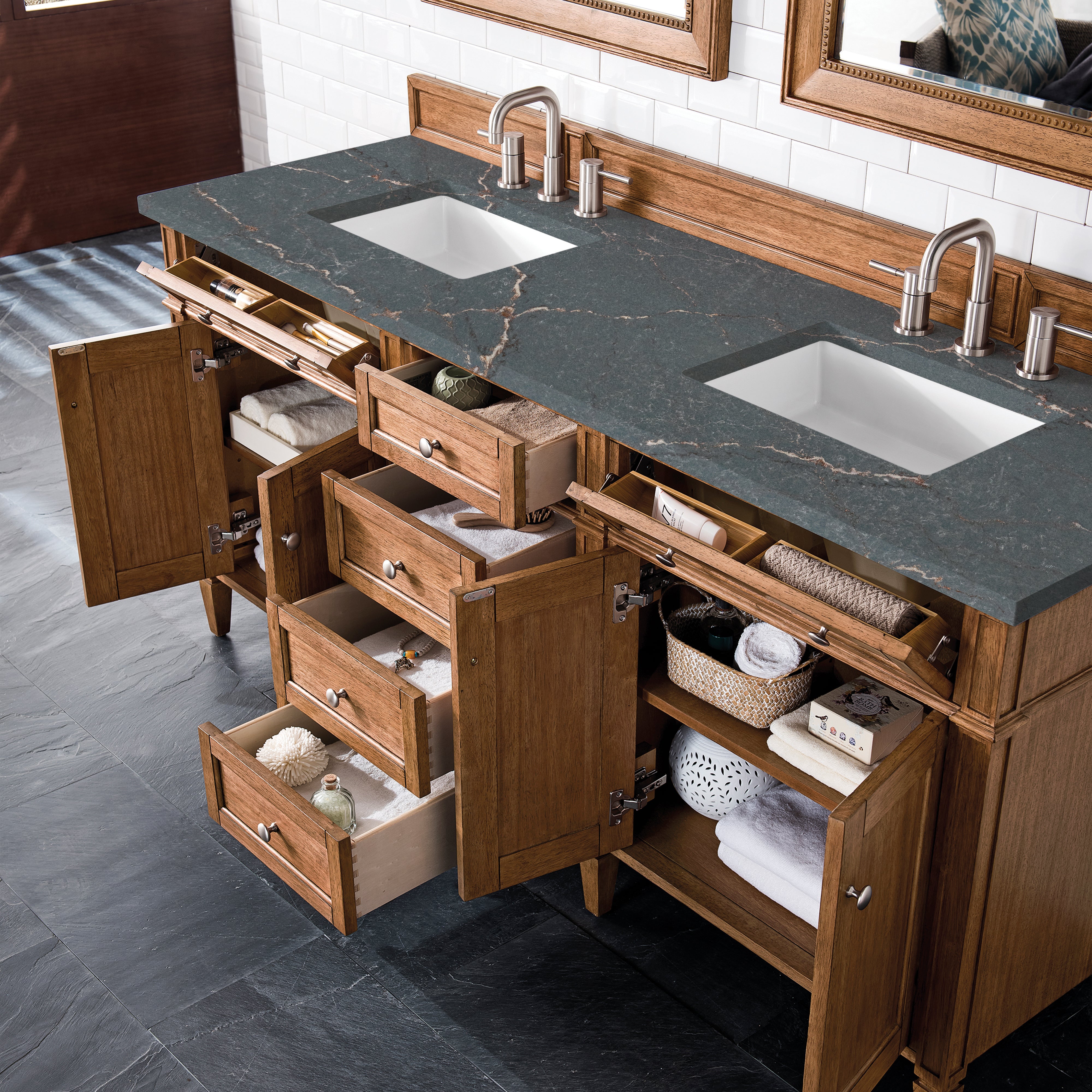 James Martin Brittany 72" Double Vanity in Saddle Brown with 3cm Countertop
