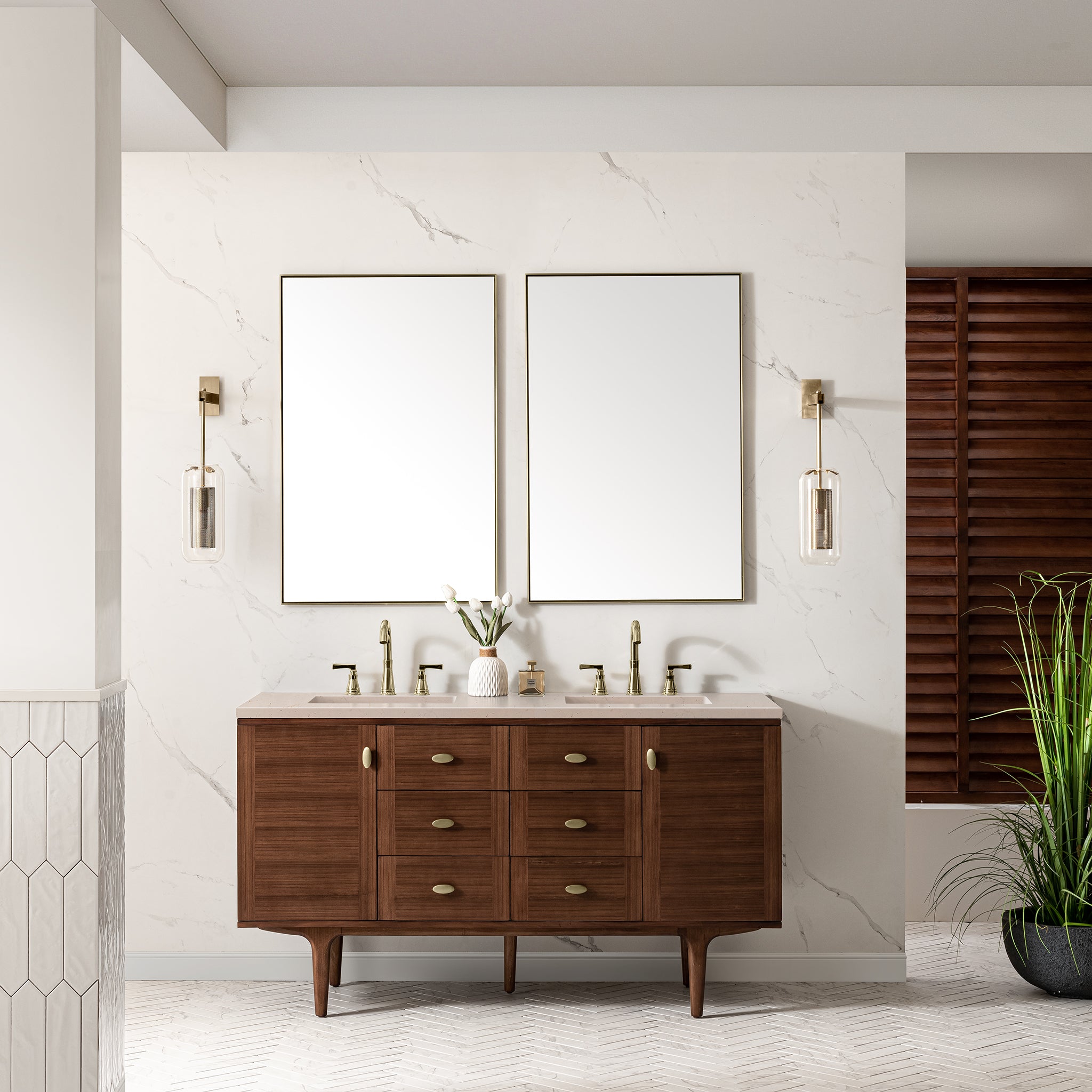 James Martin Amberly 60" Double Vanity in Mid-Century Walnut with 3cm Countertop