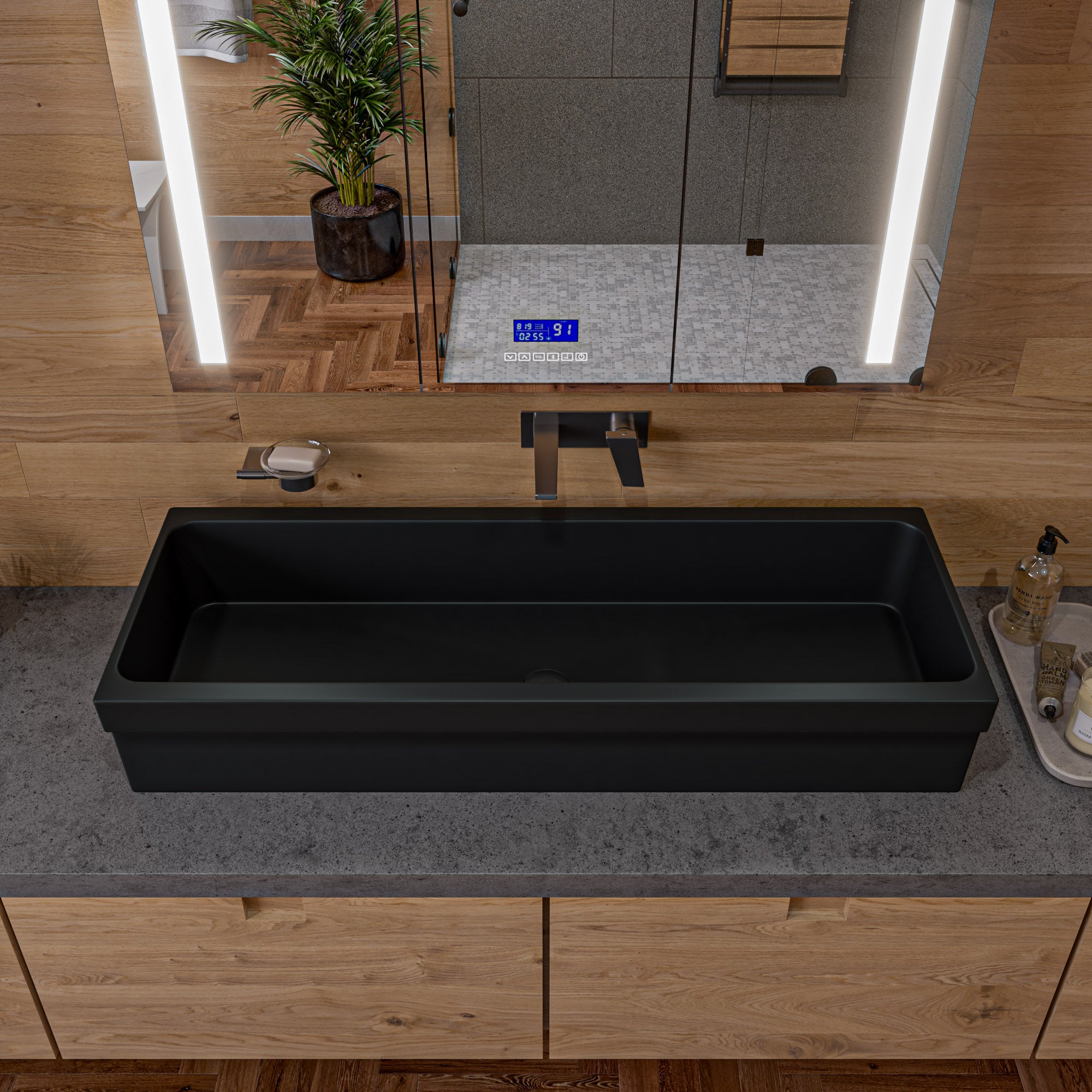 ALFI brand  AB48TRBM 48" Black Matte Above Mount Fireclay Bathroom Trough Sink