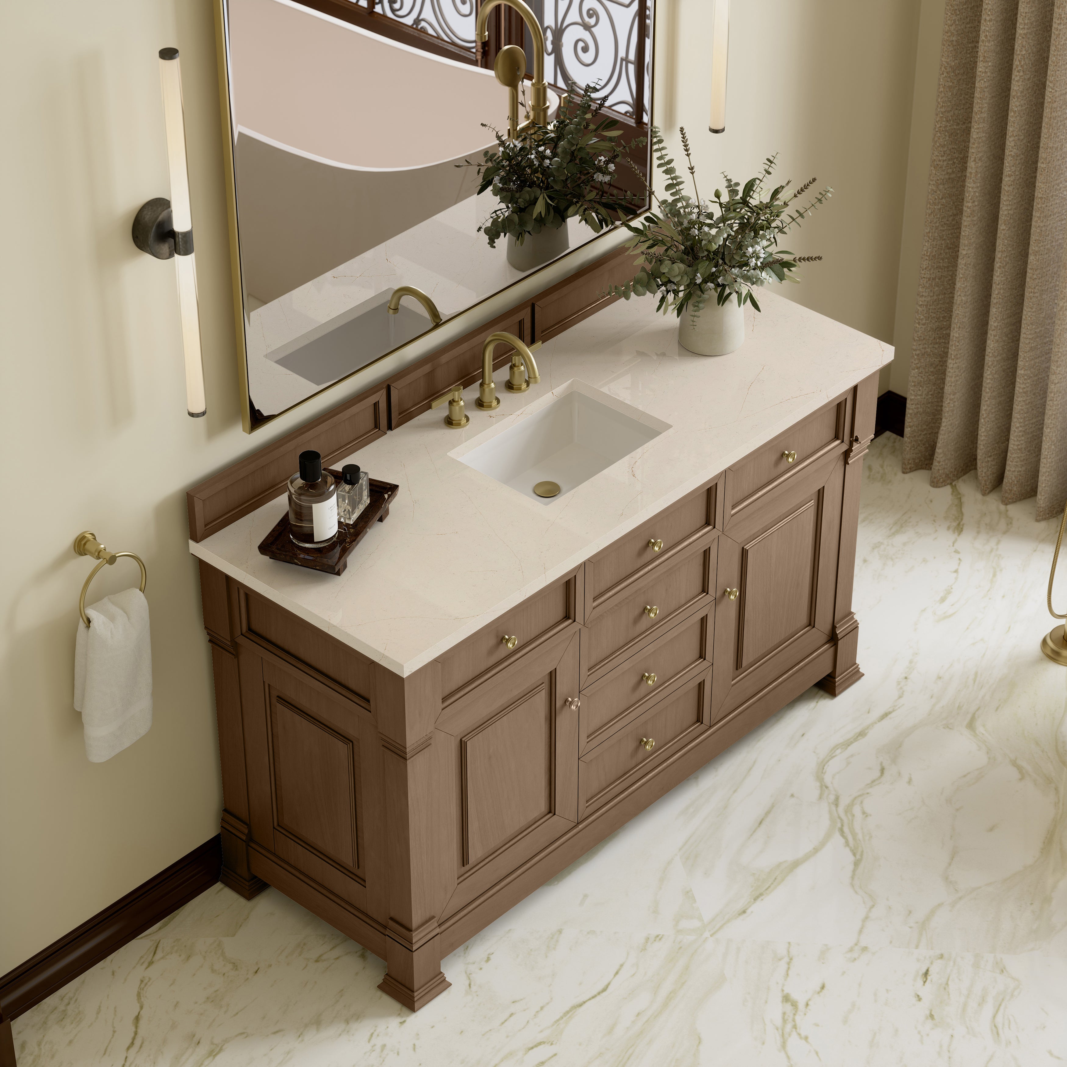 James Martin Brookfield 60" Single Vanity in Pecan with 3cm Countertop