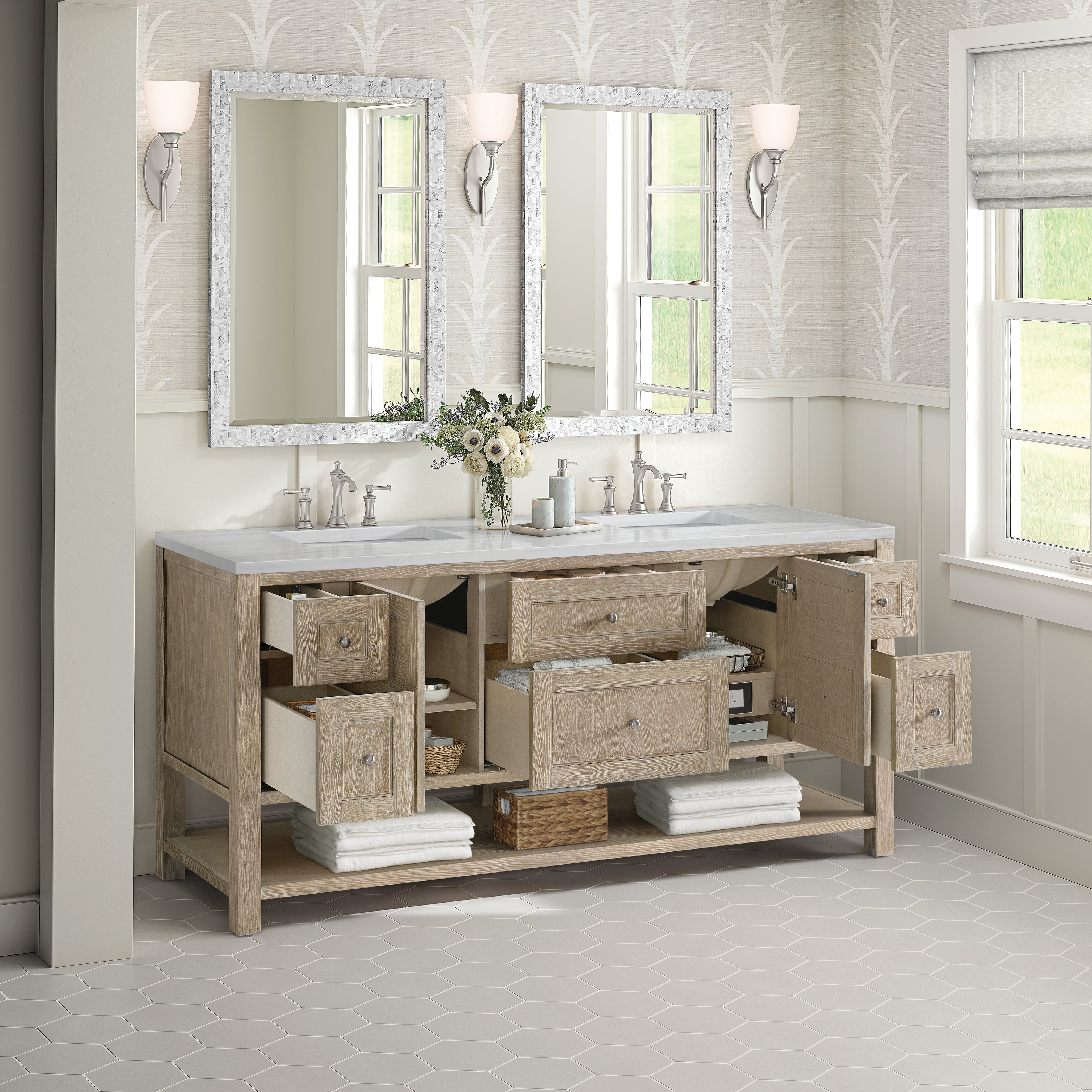 James Martin Breckenridge 72" Double Vanity in Whitewashed Oak with 3cm Countertop