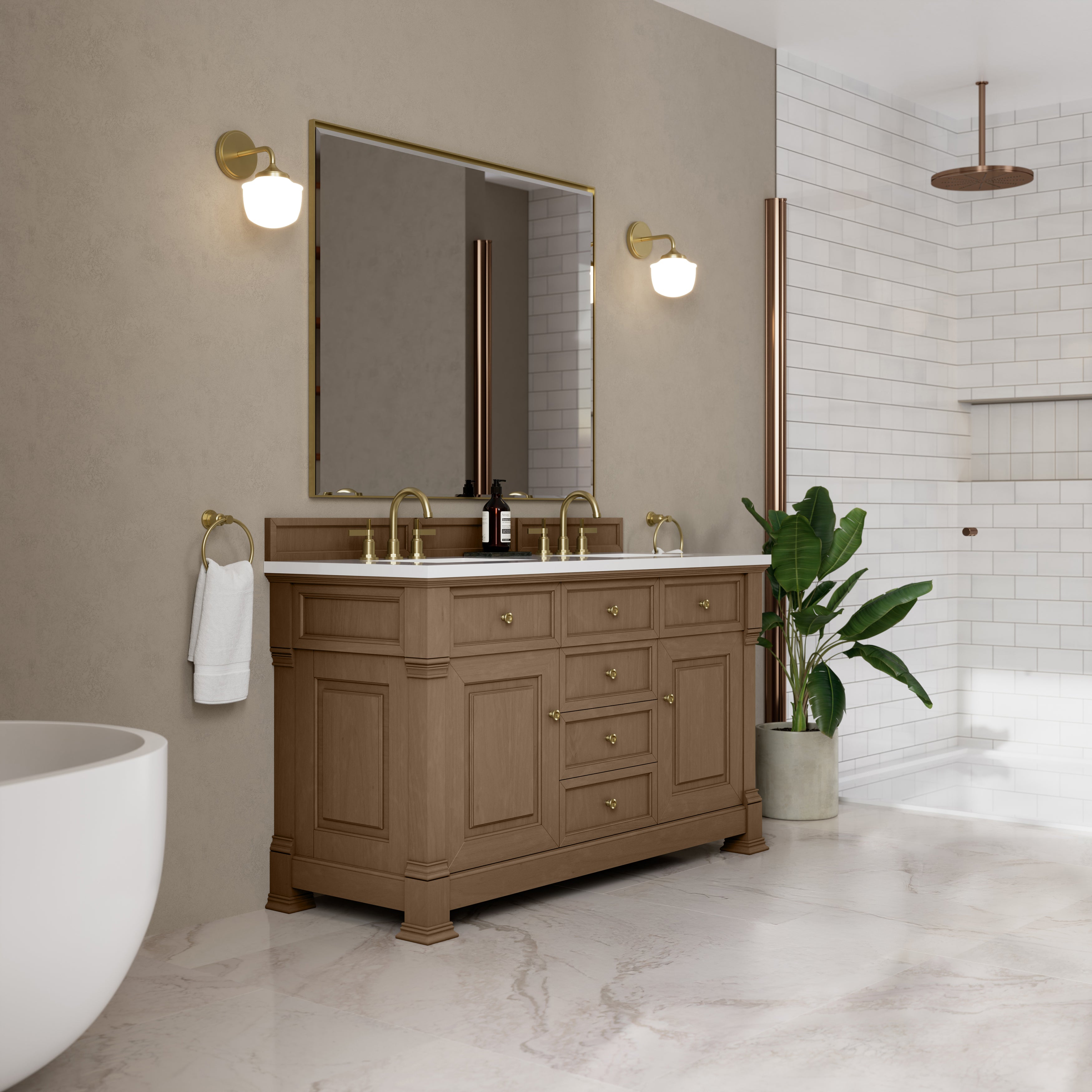 James Martin Brookfield 60" Double Vanity in Pecan with 3cm Countertop