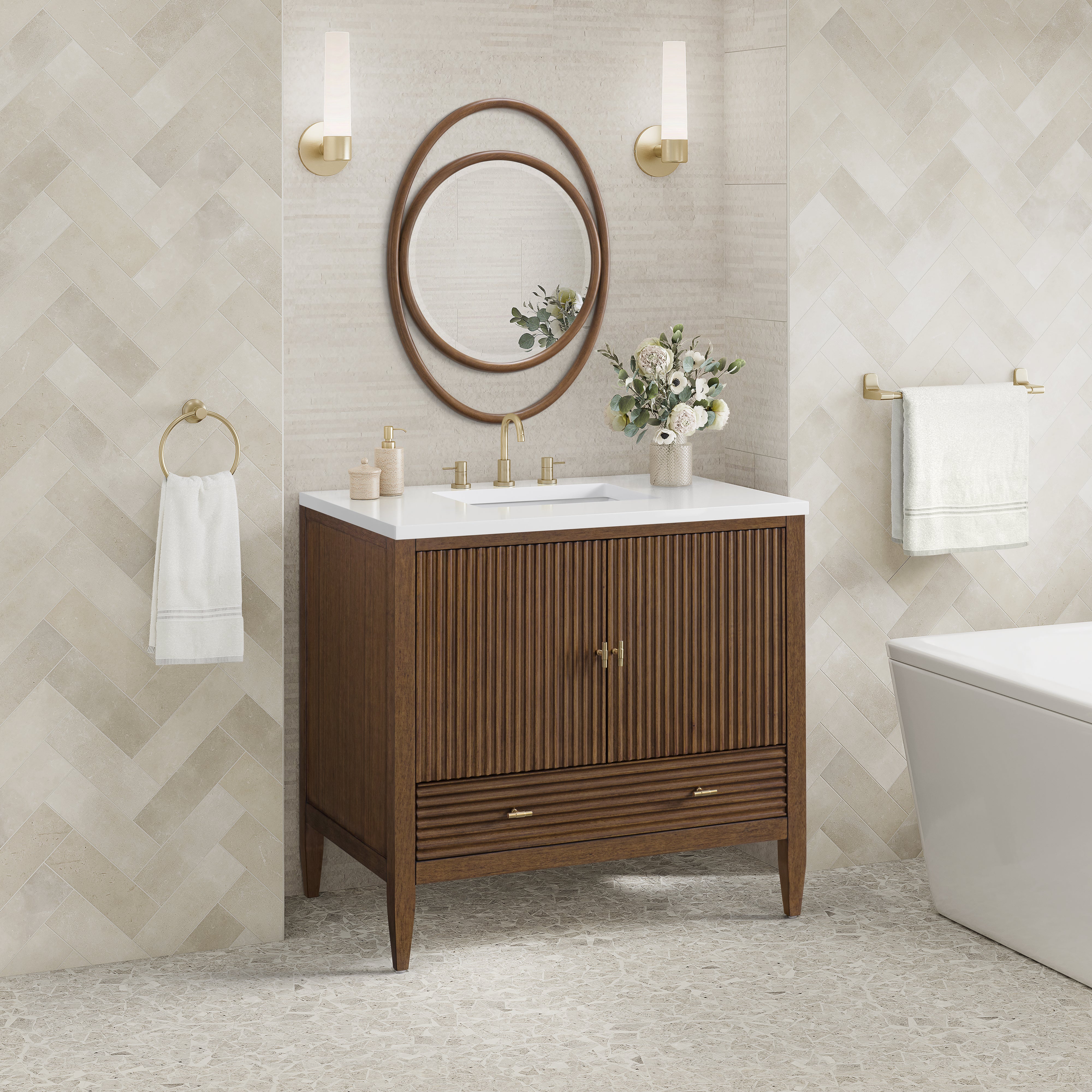 James Martin Myrrin 36" Vanity in Mid Century Walnut with 3cm Countertop