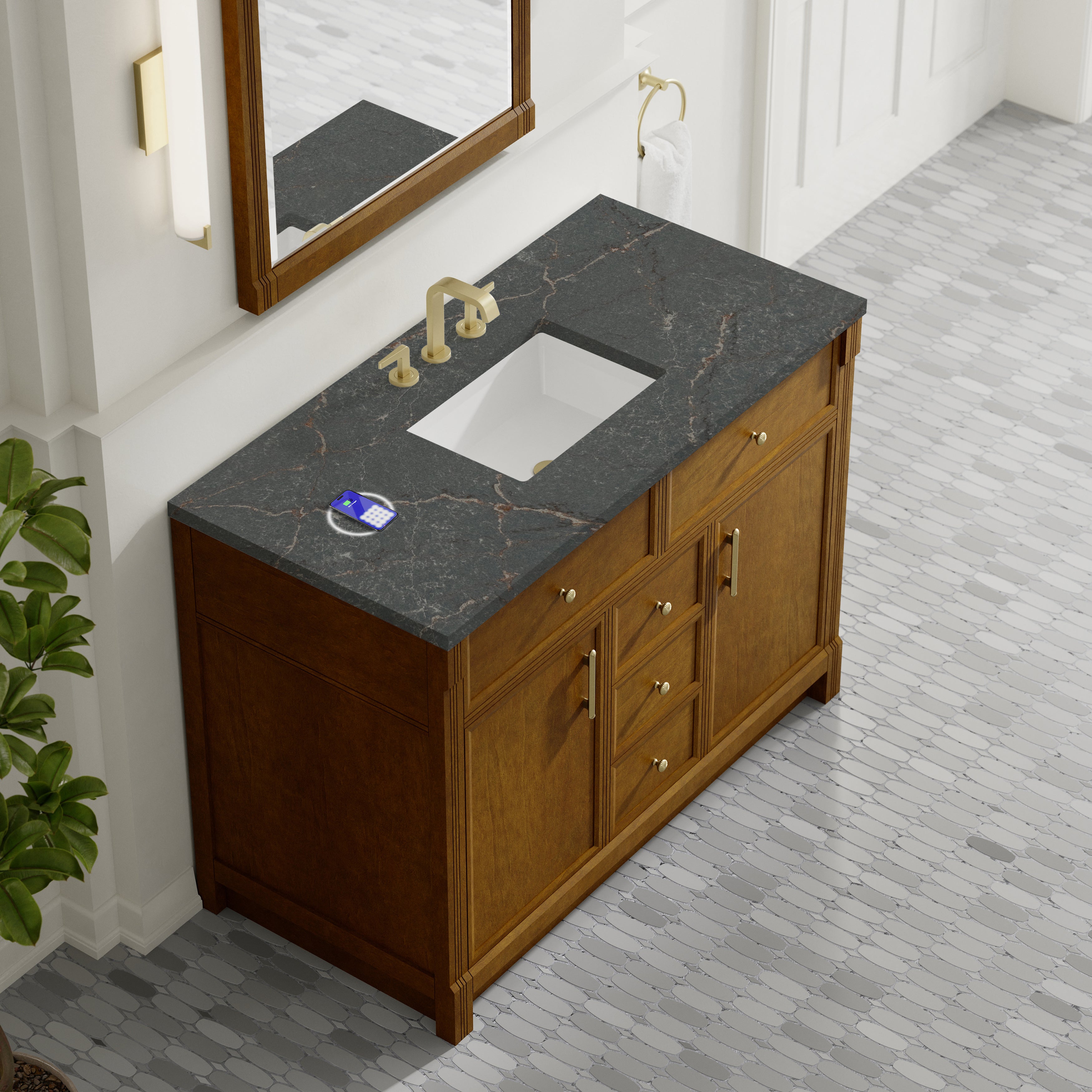 James Martin Bellshire 48" Single Vanity in Honey Oak with 3cm Countertop and FreePower Wireless Charger