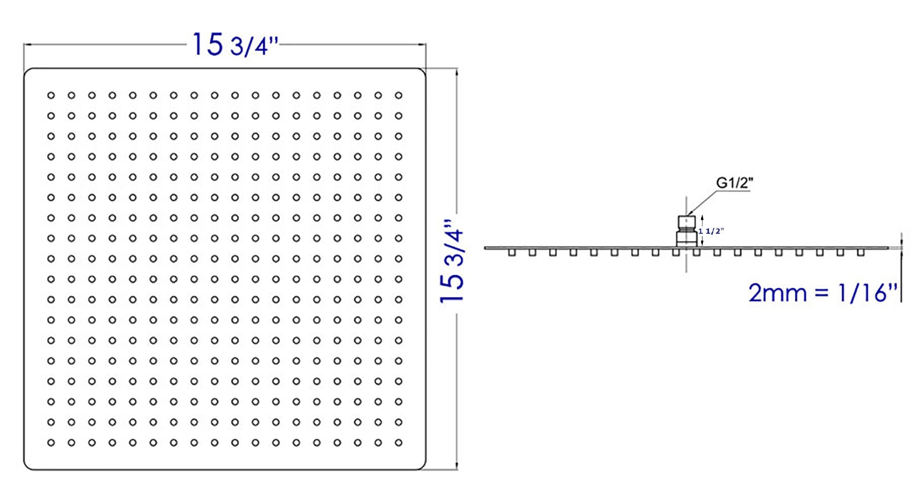 ALFI brand RAIN16S 16" Square Ultra-Thin Rain Shower Head