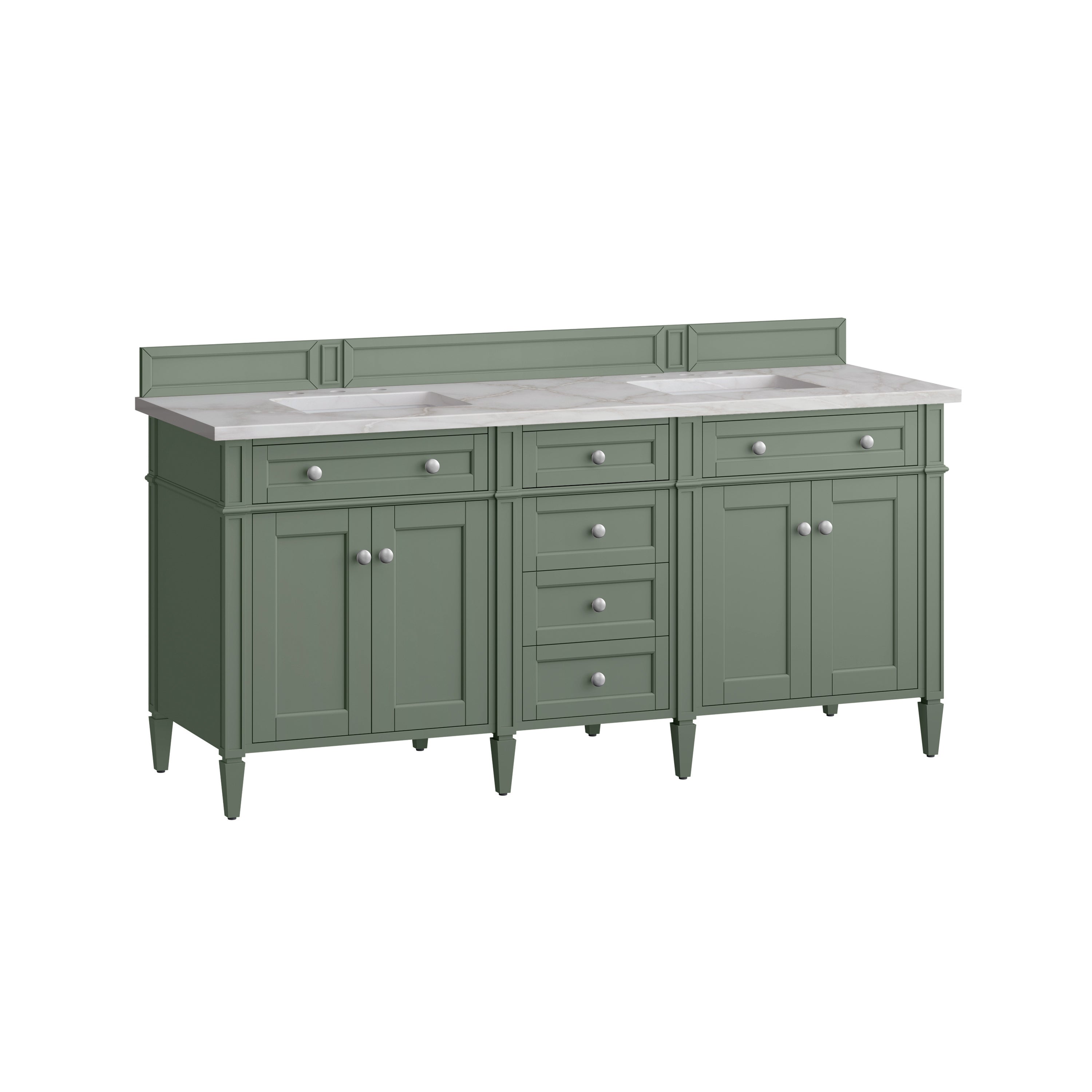 James Martin Brittany 72" Double Vanity in Smokey Celadon with 3cm Countertop and FreePower Wireless Charger