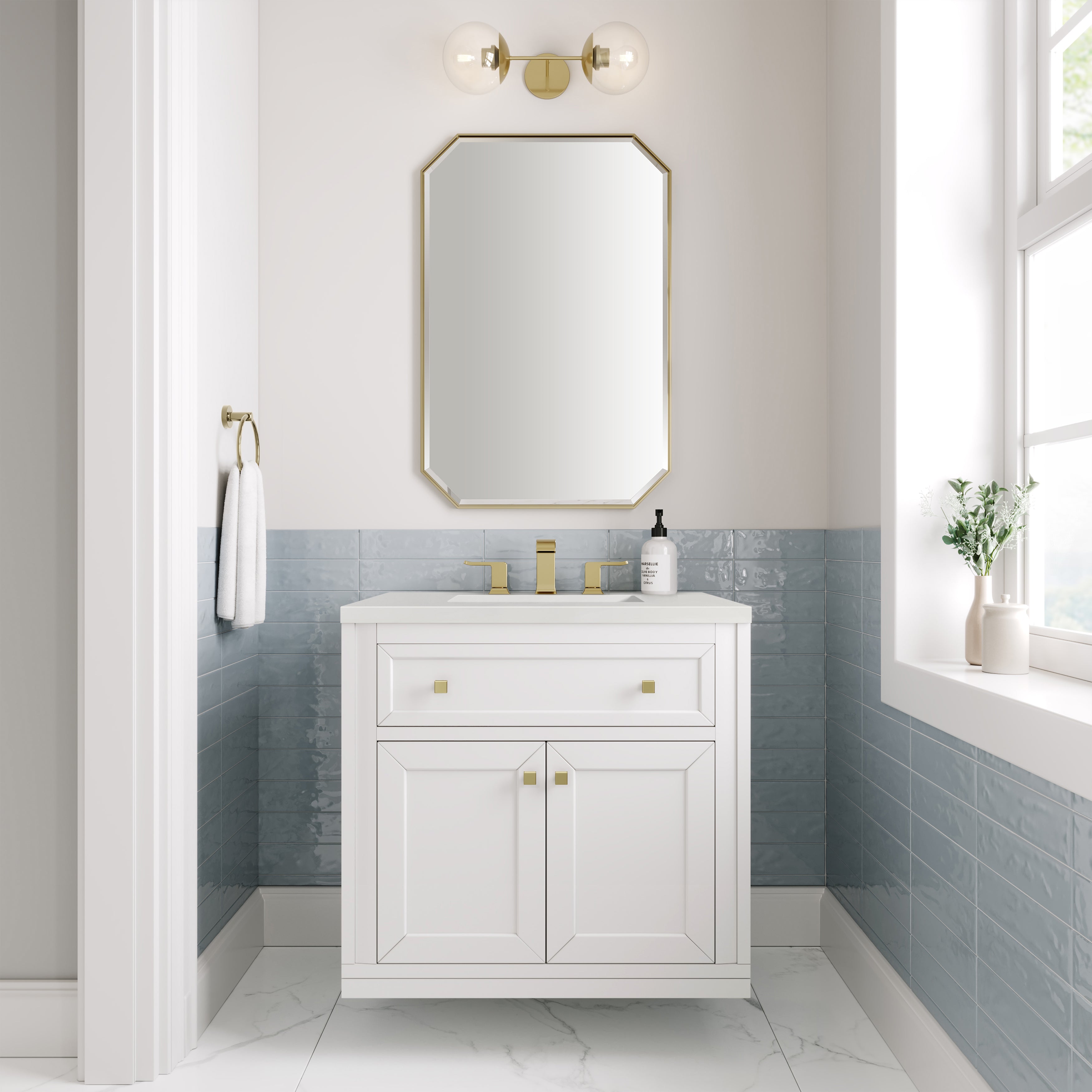 James Martin Chicago 30" Single Vanity in Glossy White with 3cm Countertop