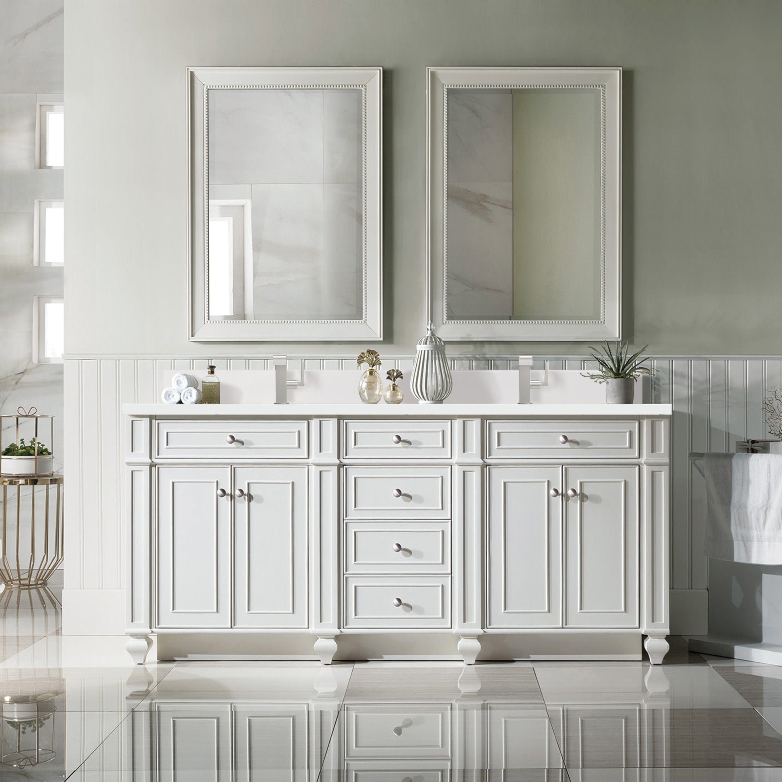 James Martin Bristol 72" Double Vanity in Bright White with 3cm Countertop