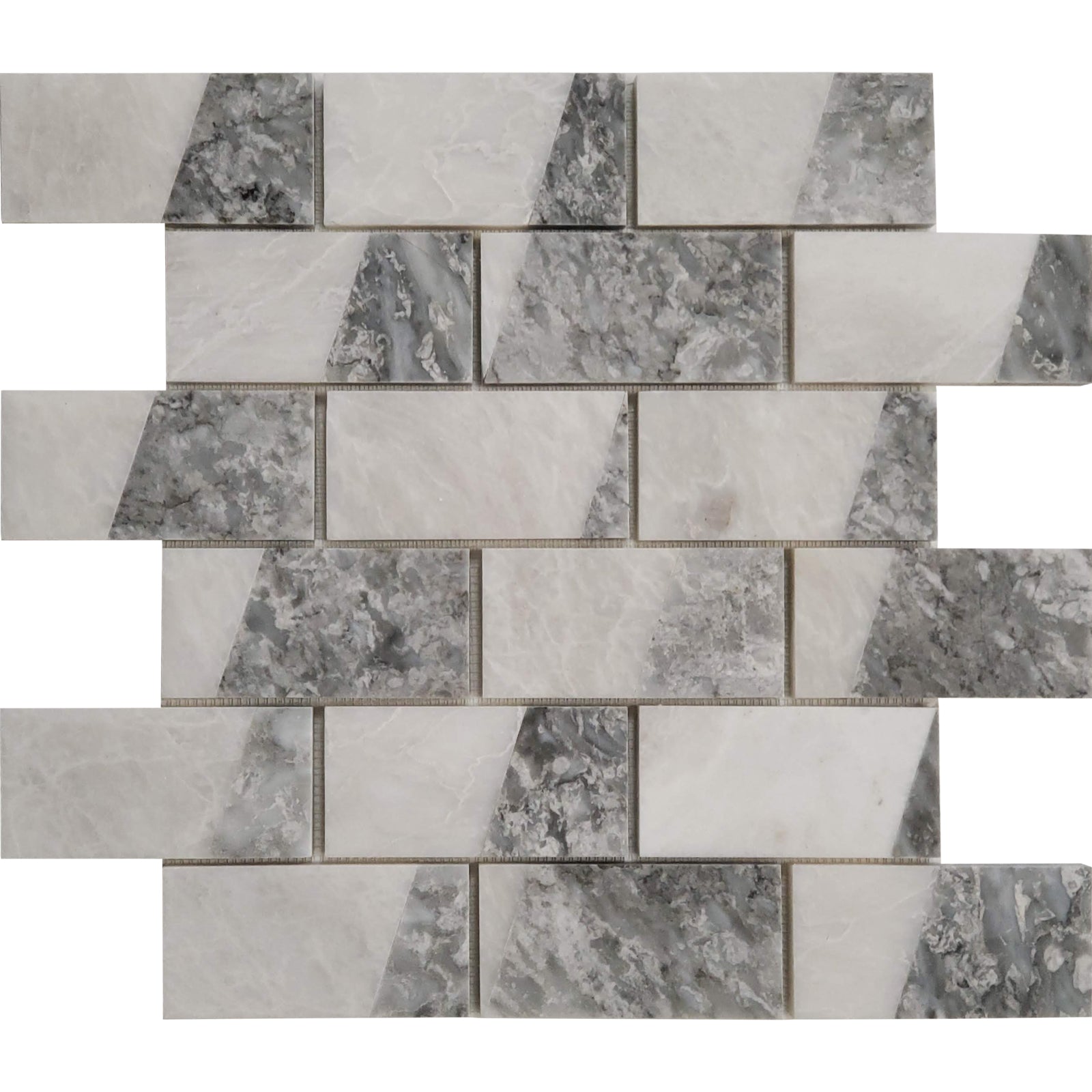 2x4 Parallel Bar Mosaic Alaska White With Chelsea Marble Polished