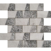 2x4 Parallel Bar Mosaic Alaska White With Chelsea Marble Polished