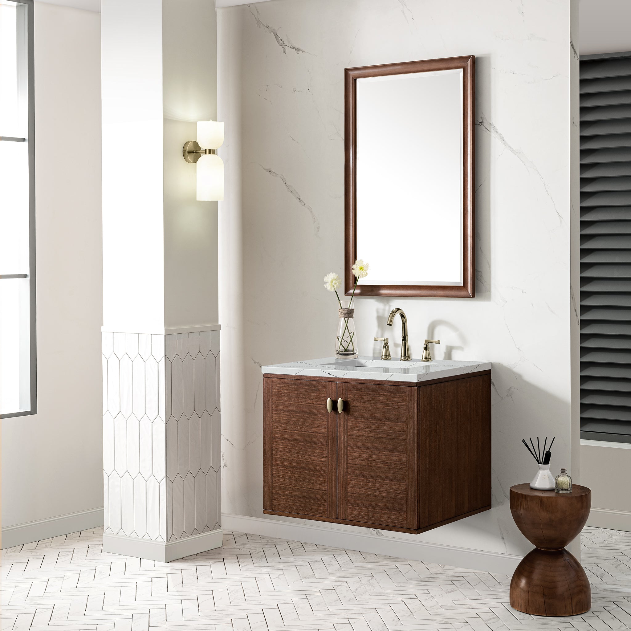 James Martin Amberly 30" Single Vanity in Mid-Century Walnut with 3cm Countertop
