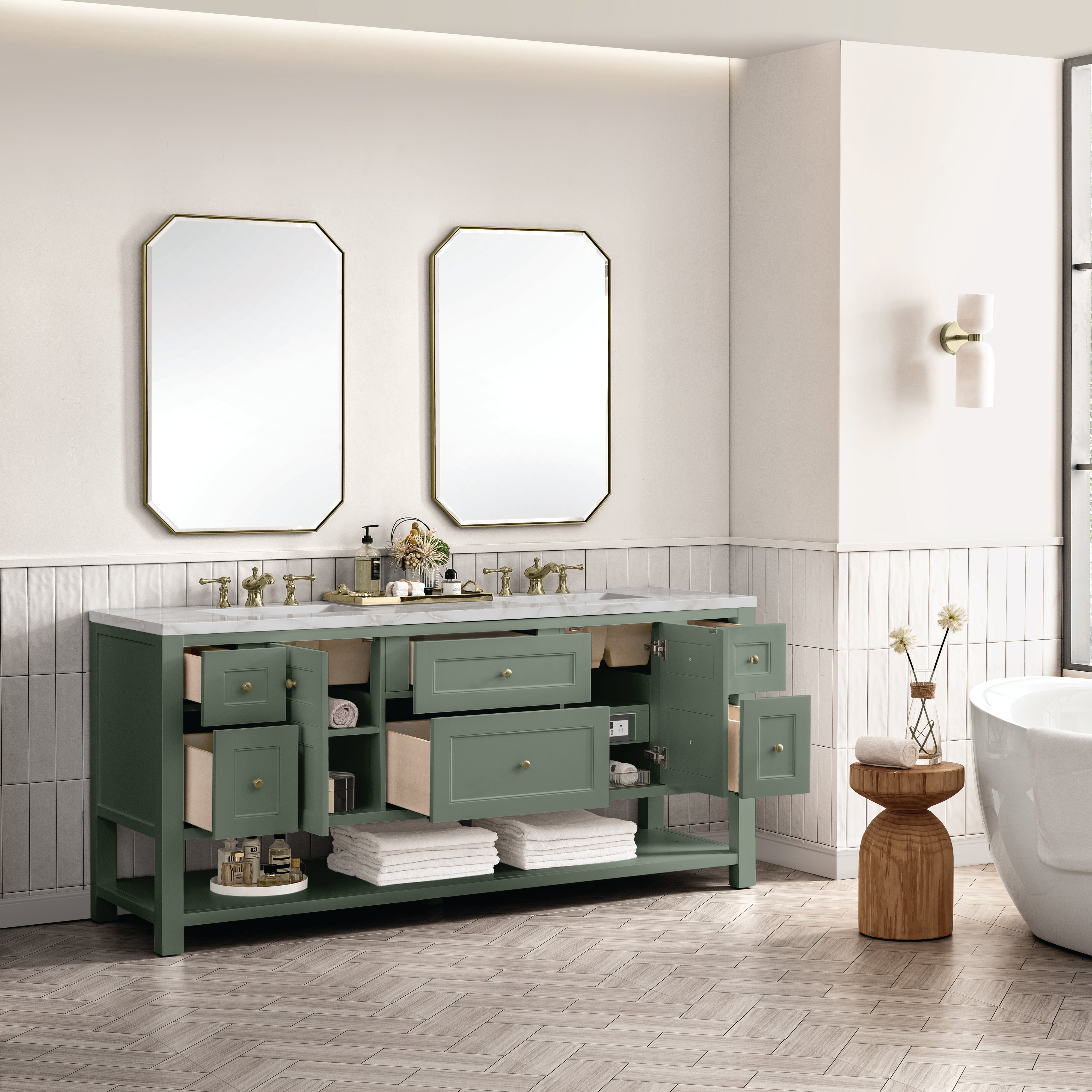 James Martin Breckenridge 72" Double Vanity in Smokey Celadon with 3cm Countertop