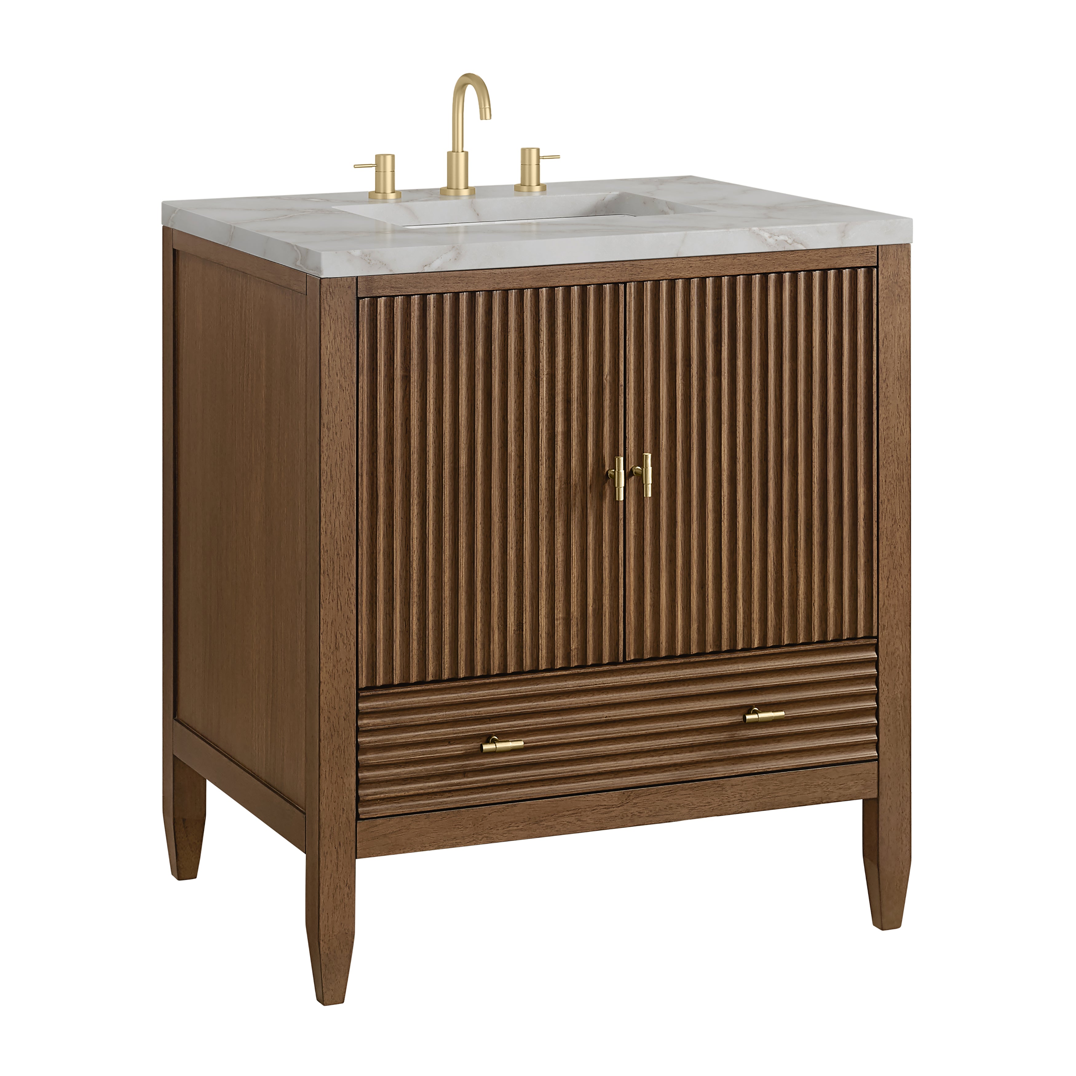 James Martin Myrrin 30" Single Vanity in Mid-Century Walnut with 3cm Countertop