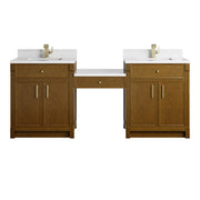 James Martin Bellshire 84" Dual Vanity Set with 24" Make-Up Counter in Honey Oak with 3cm Countertop