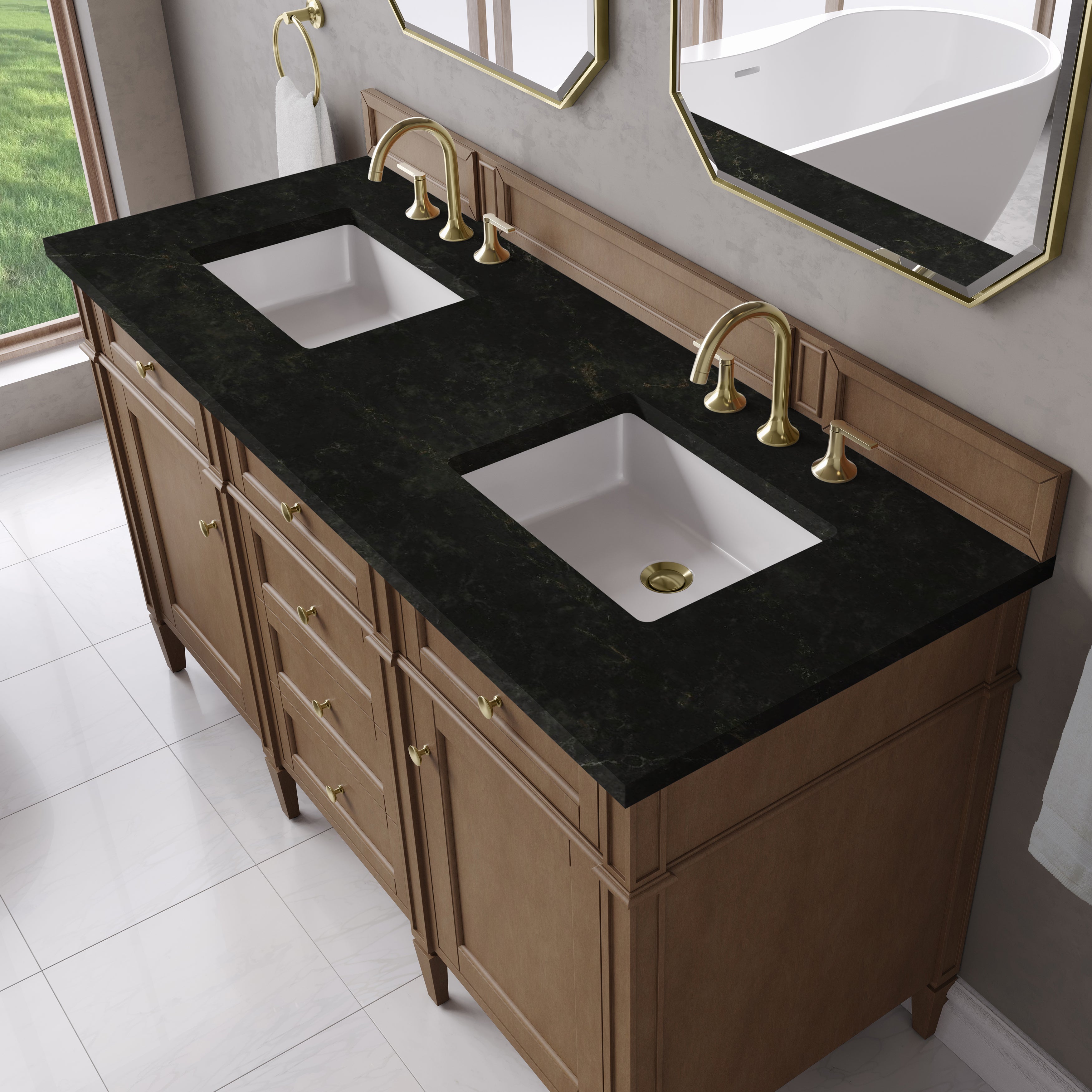 James Martin Brittany 60" Double Vanity in Pecan with 3cm Countertop