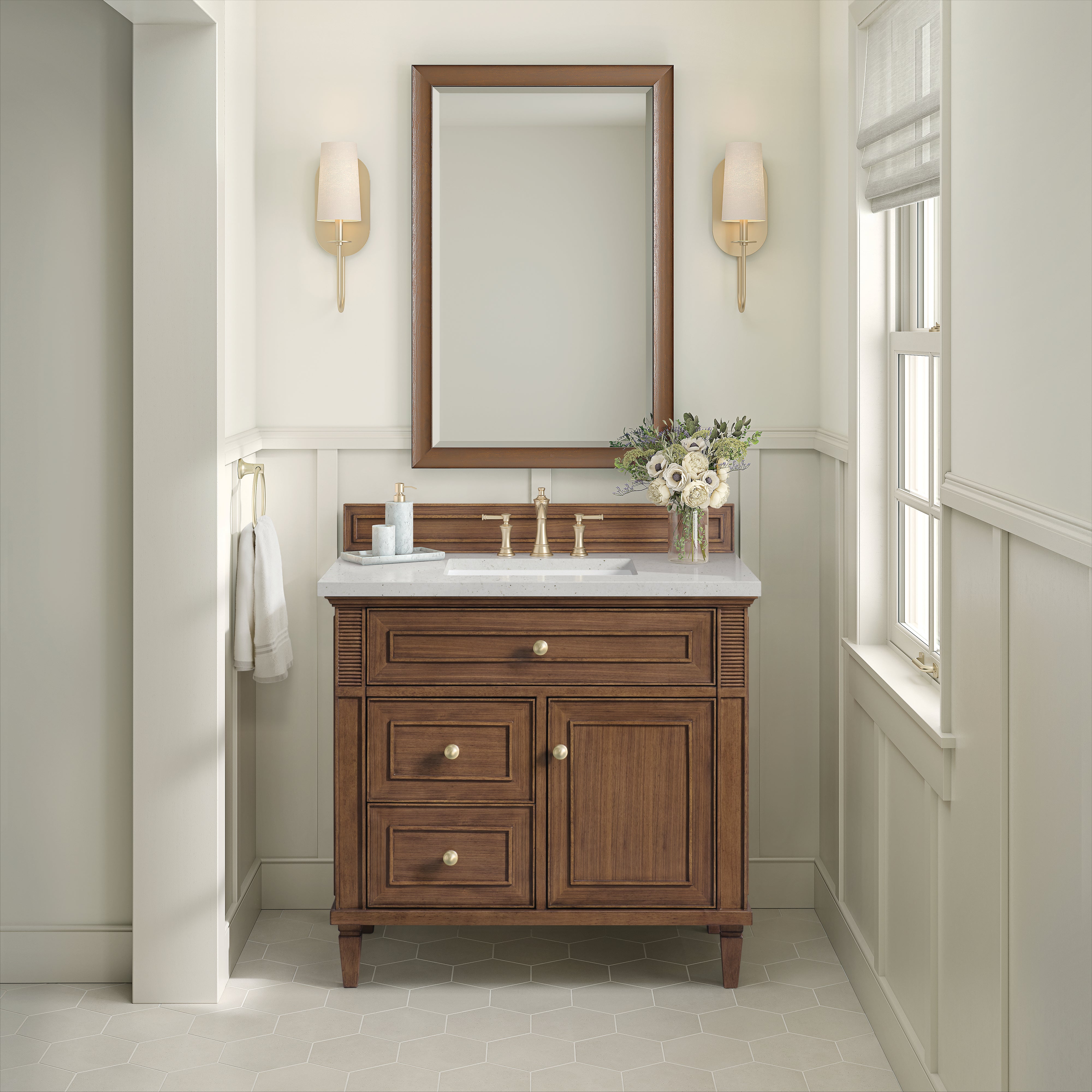 James Martin Lorelai 36" Single Vanity in Mid-Century Walnut with 3cm Countertop