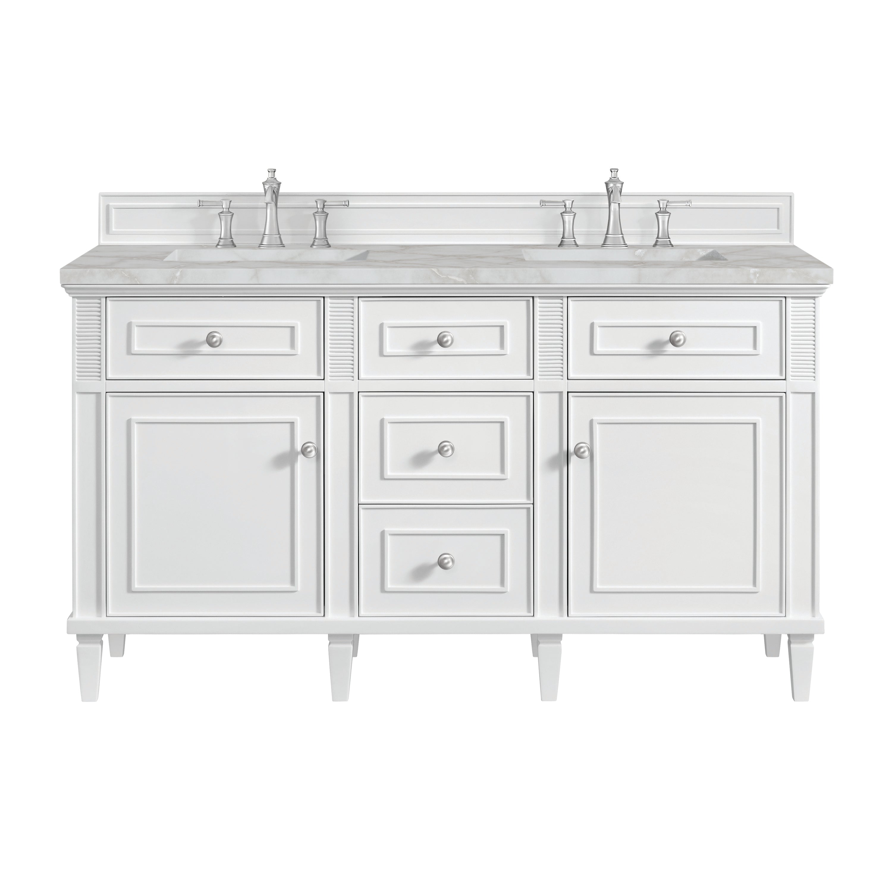 James Martin Lorelai 60" Double Vanity in Bright White with 3cm Countertop