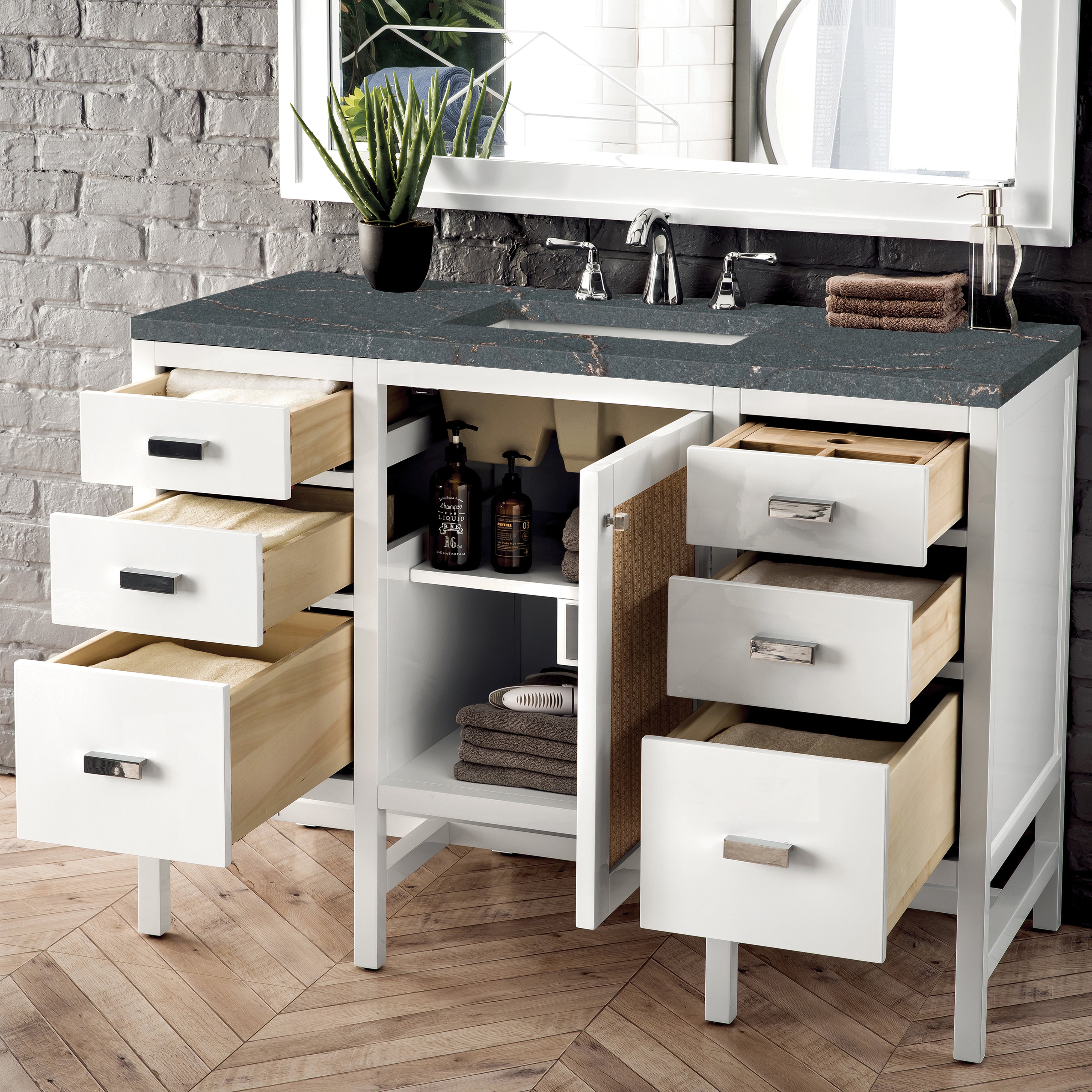 James Martin Addison 48" Single Vanity in Glossy White with 3cm Countertop