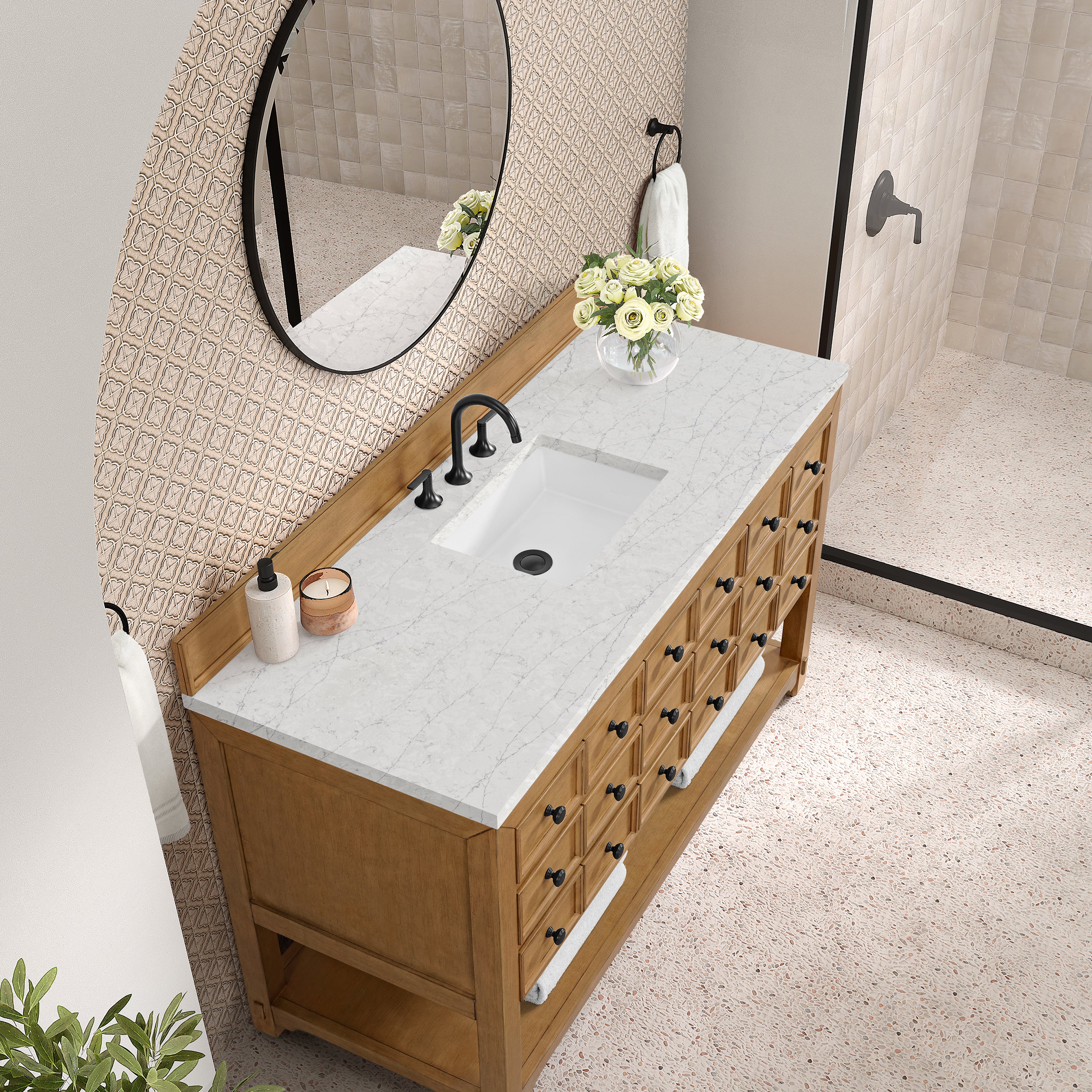 James Martin Malibu 60" Single Vanity in Amber Birch with 3cm Countertop