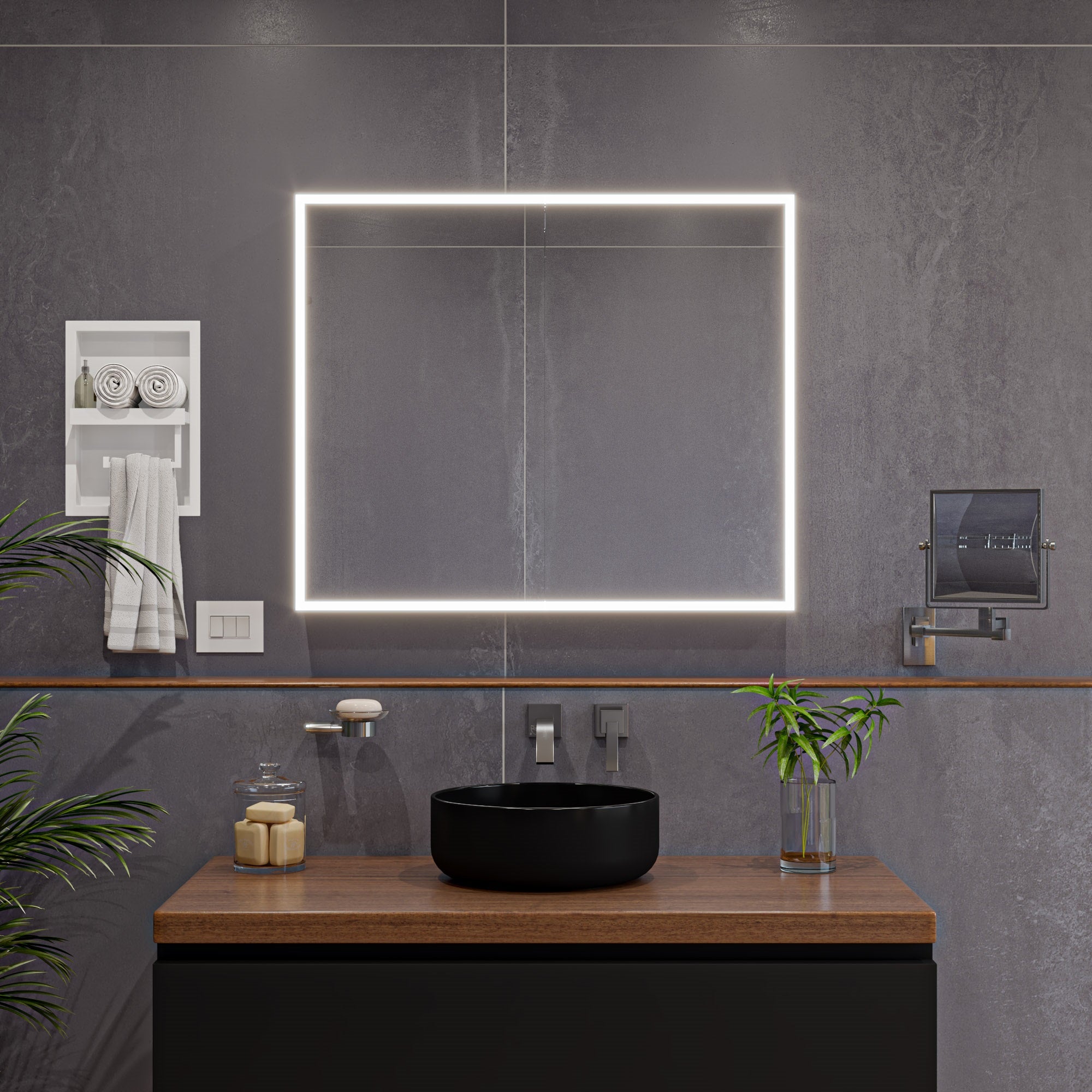 ALFI brand ABM8WS 8"  Square Wall Mounted 5x Magnify Cosmetic Mirror