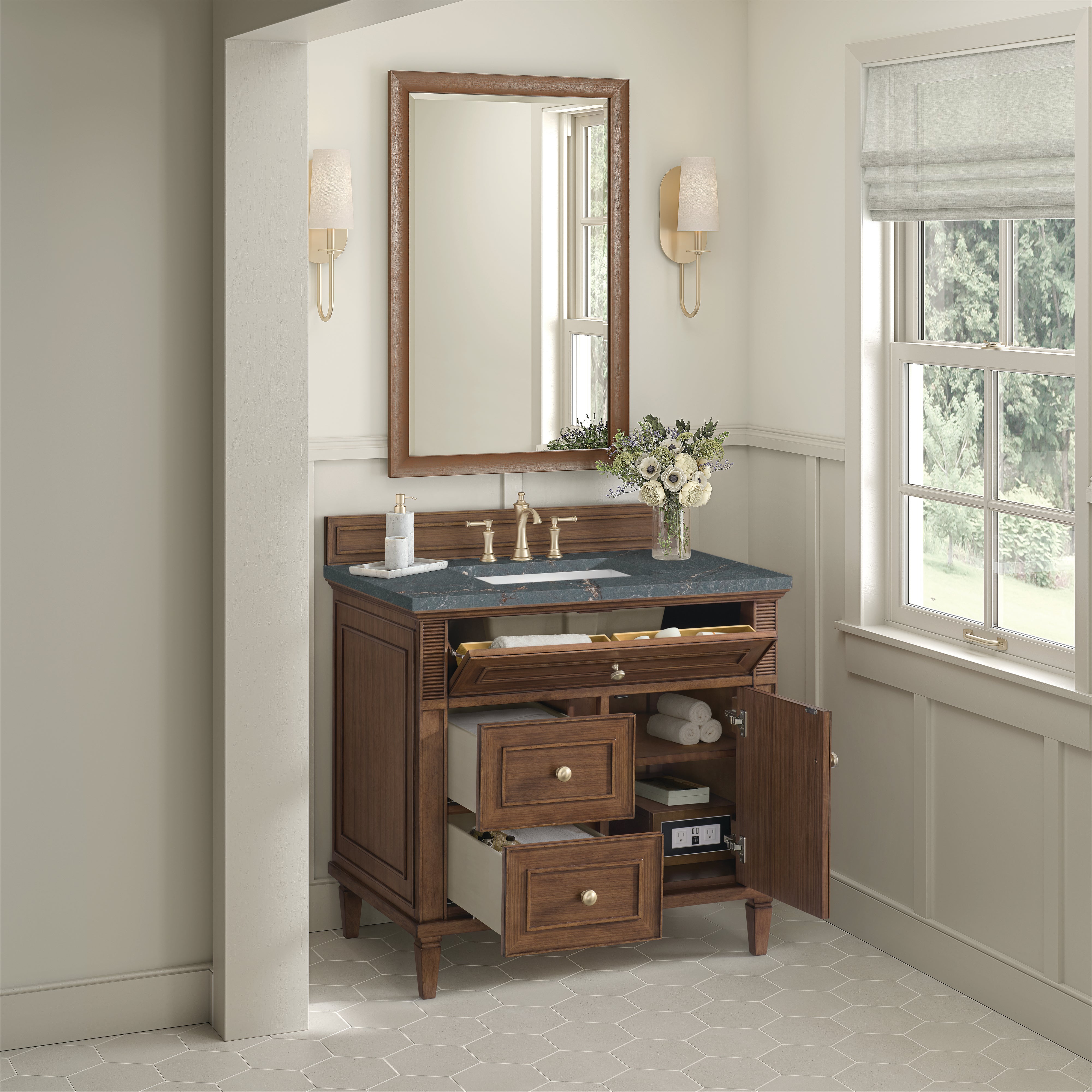 James Martin Lorelai 36" Single Vanity in Mid-Century Walnut with 3cm Countertop