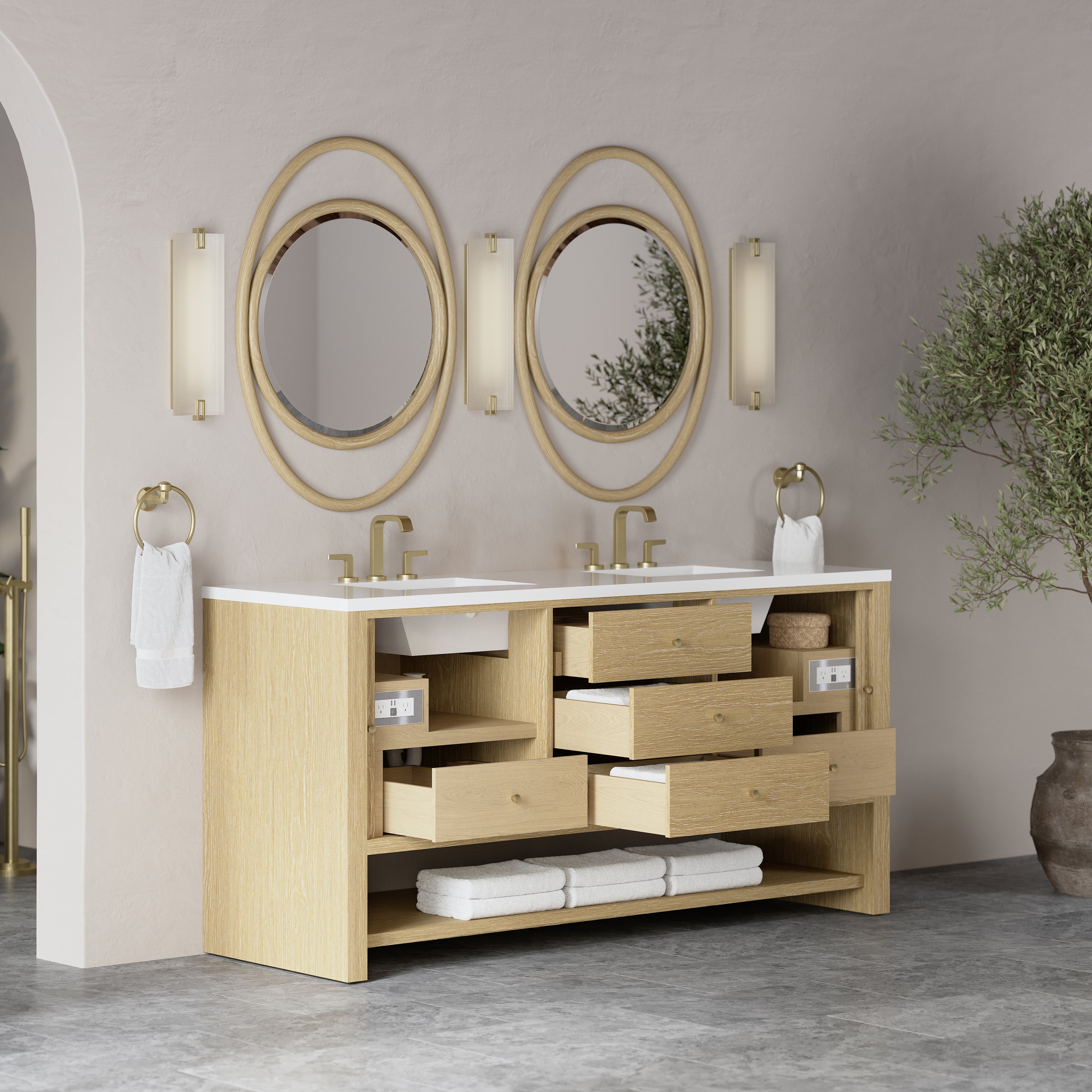 James Martin Marigot 72" Double Vanity in Sunwashed Oak with 3cm Countertop