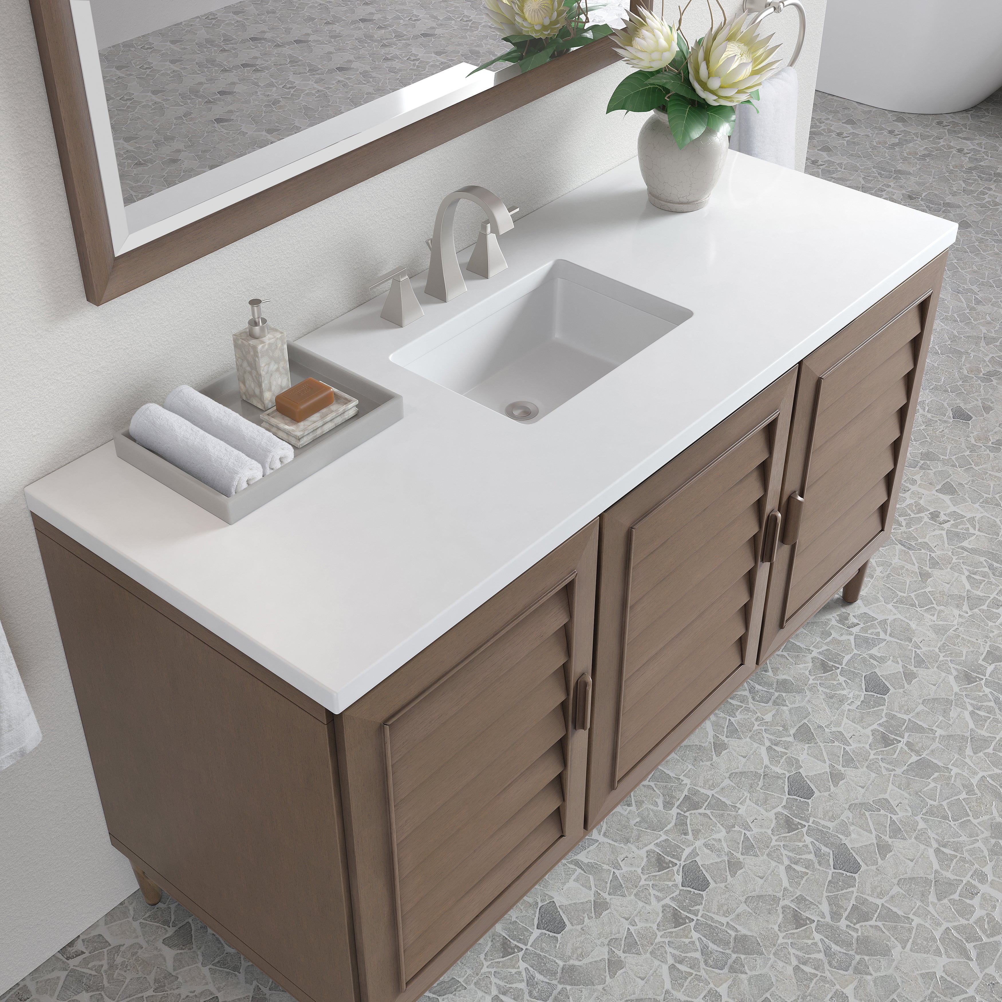 James Martin Portland 60" Single Vanity in Whitewashed Walnut with 3cm Countertop