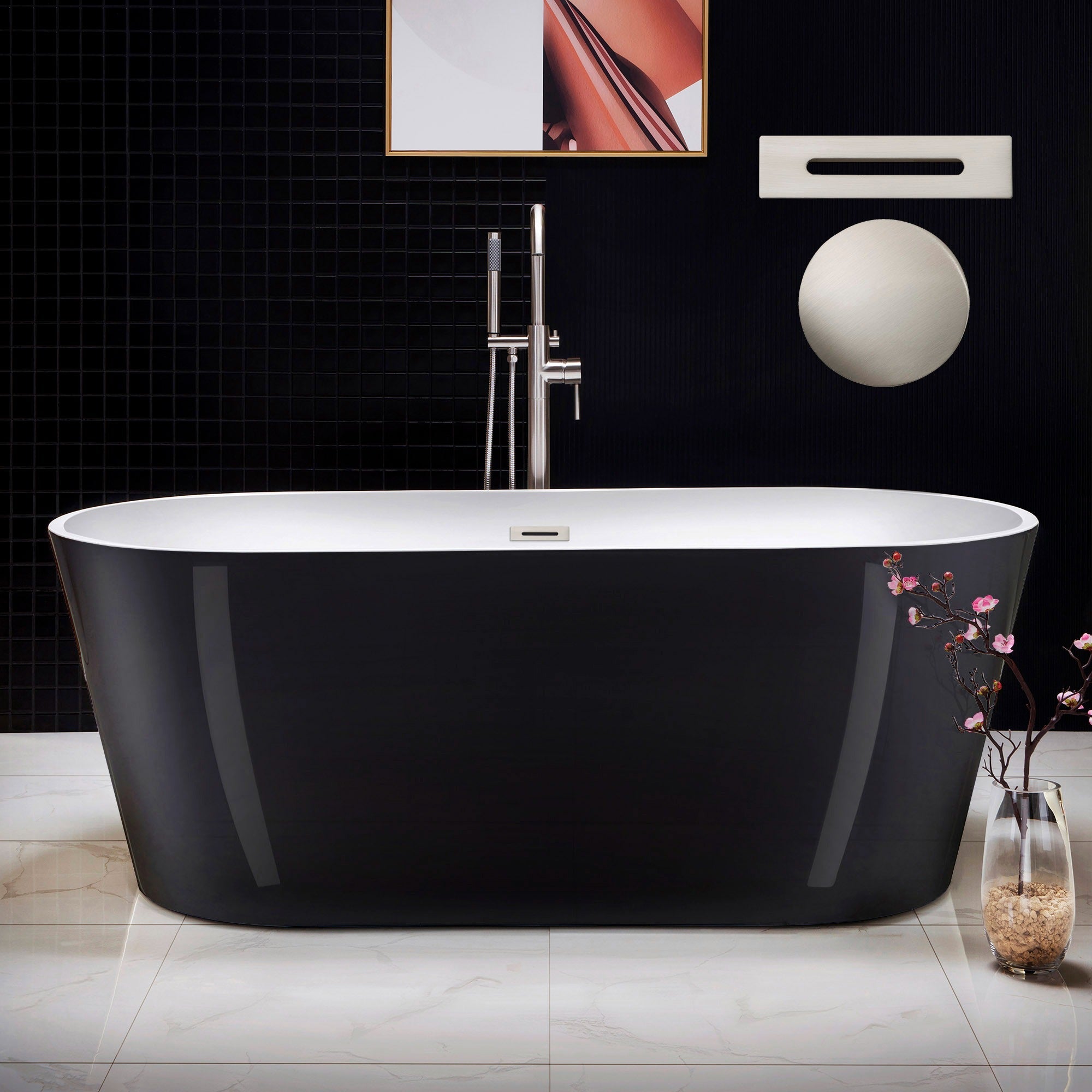 WOODBRIDGE 67" Acrylic Freestanding Bathtub Contemporary Soaking Tub with Drain & Overflow, B1813