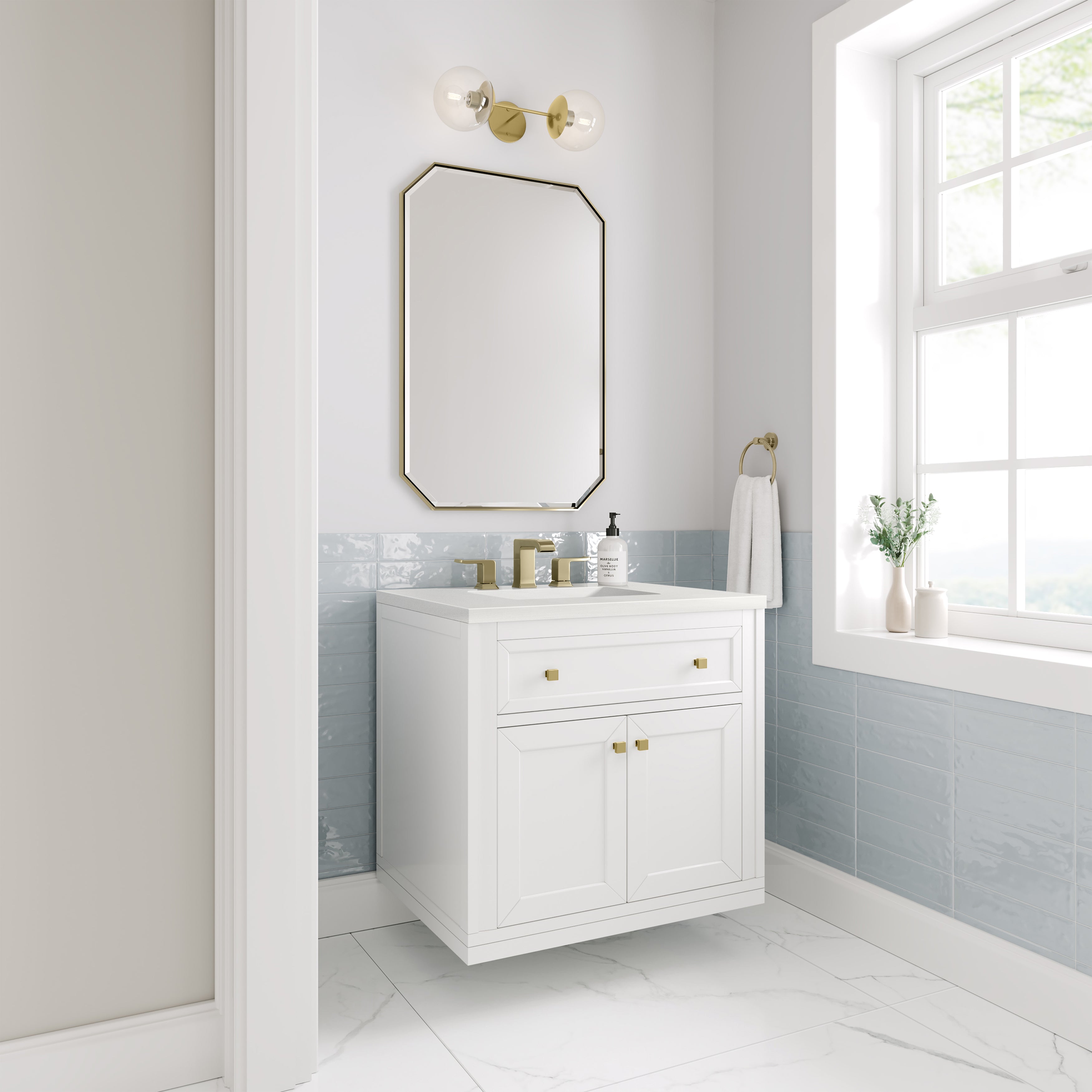 James Martin Chicago 30" Single Vanity in Glossy White with 3cm Countertop