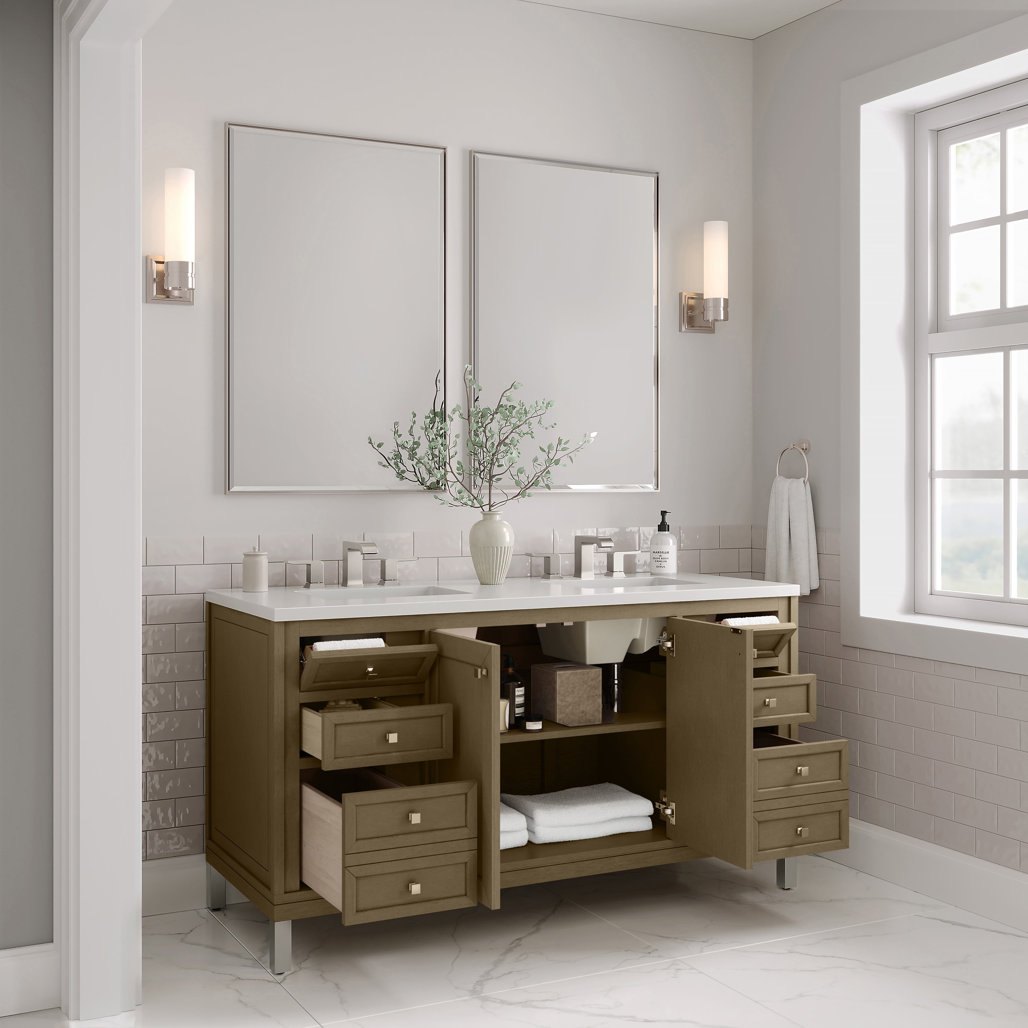 James Martin Chicago 60" Double Vanity in Walnut Whisper with 3cm Countertop