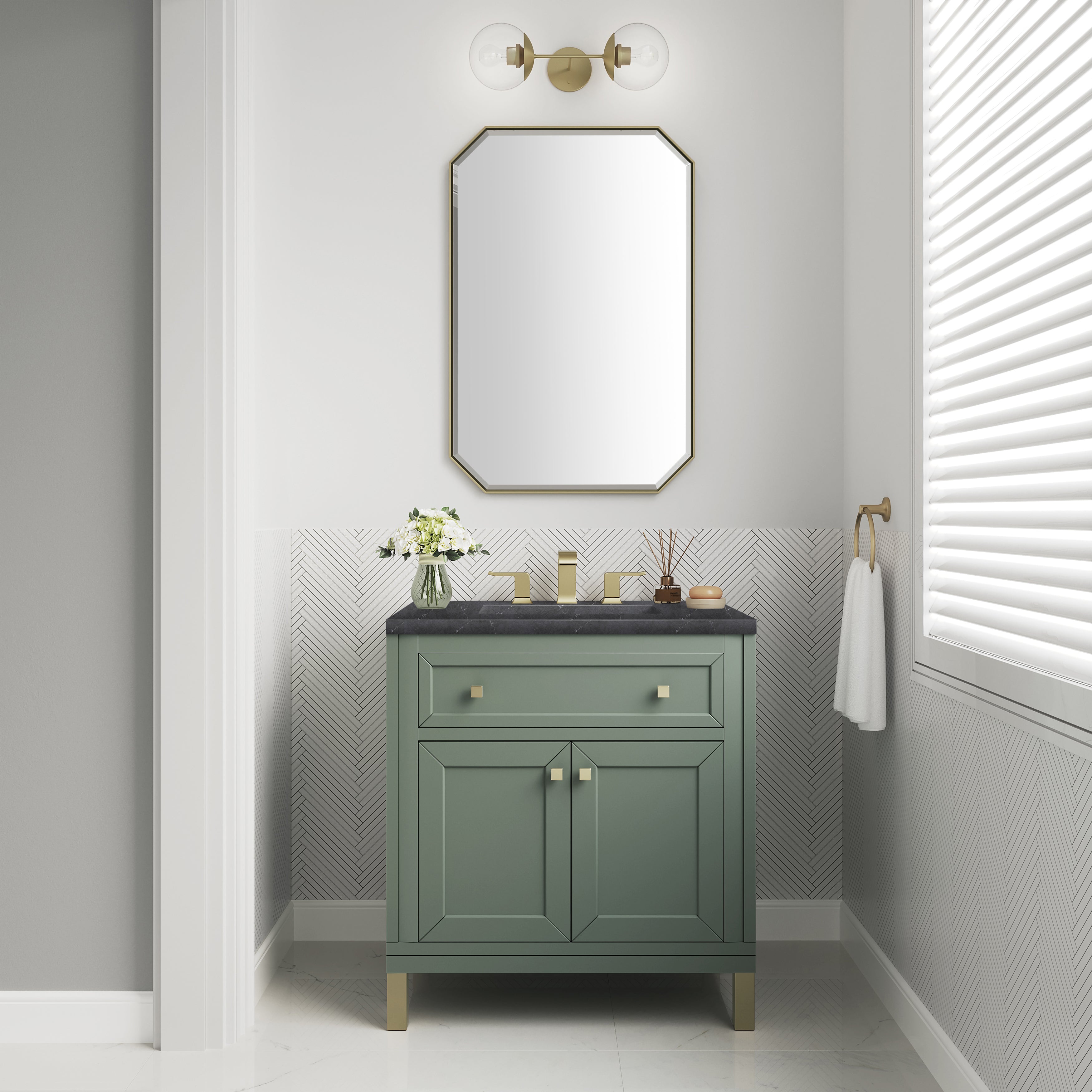 James Martin Chicago 30" Single Vanity in Smokey Celadon with 3cm Countertop