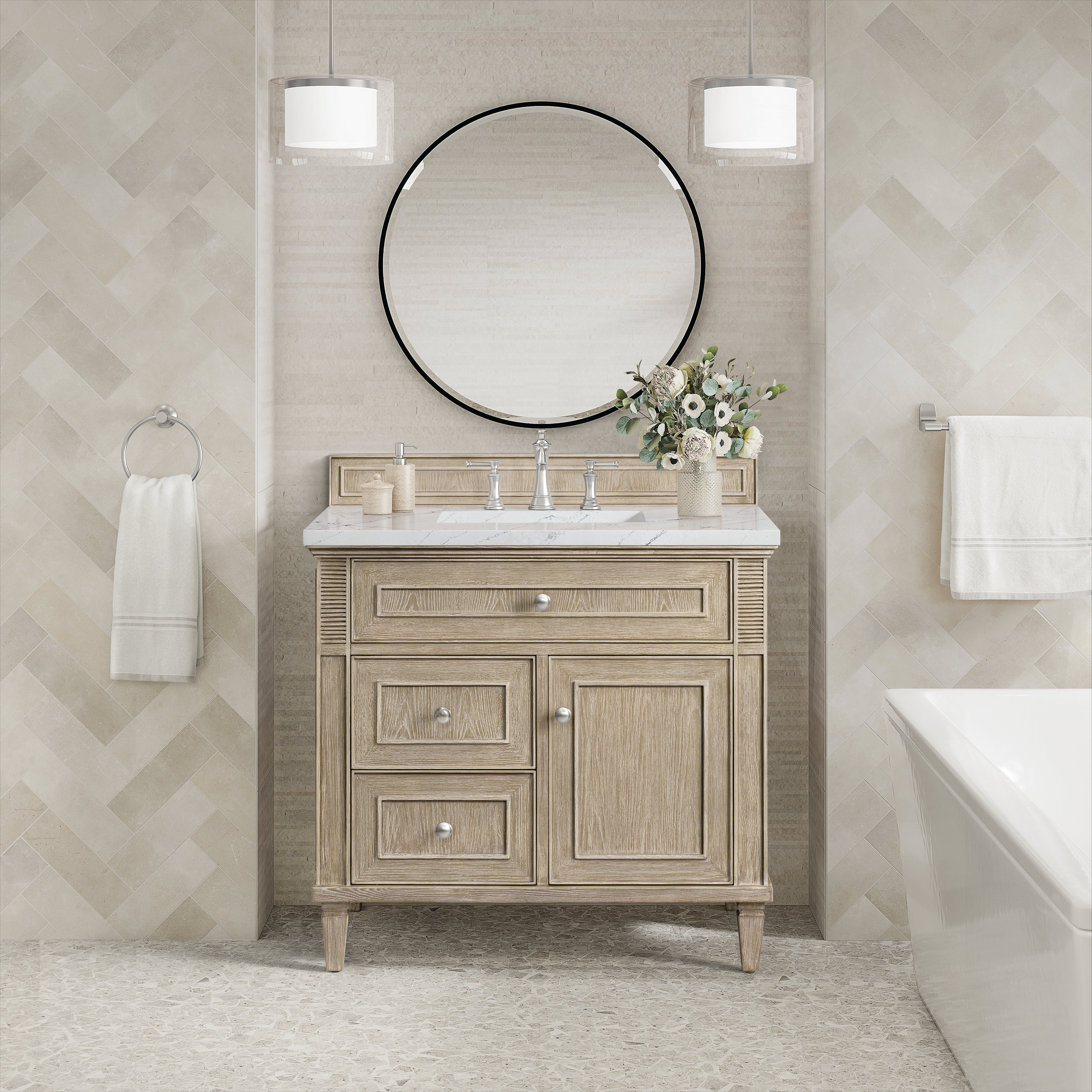 James Martin Lorelai 36" Single Vanity in Whitewashed Oak with 3cm Countertop