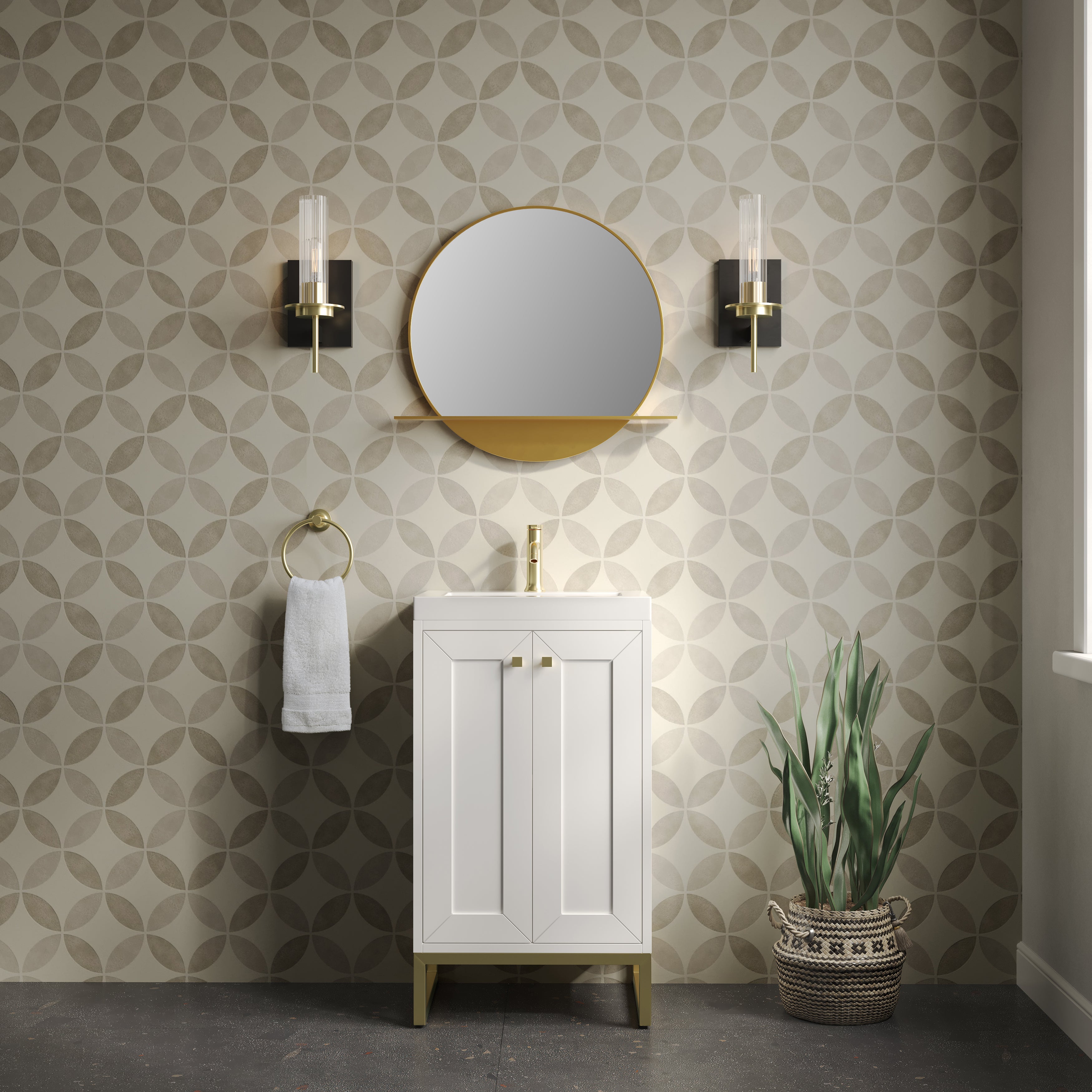 James Martin Chianti 20" Single Vanity in Glossy White with White Glossy Composite Stone Top