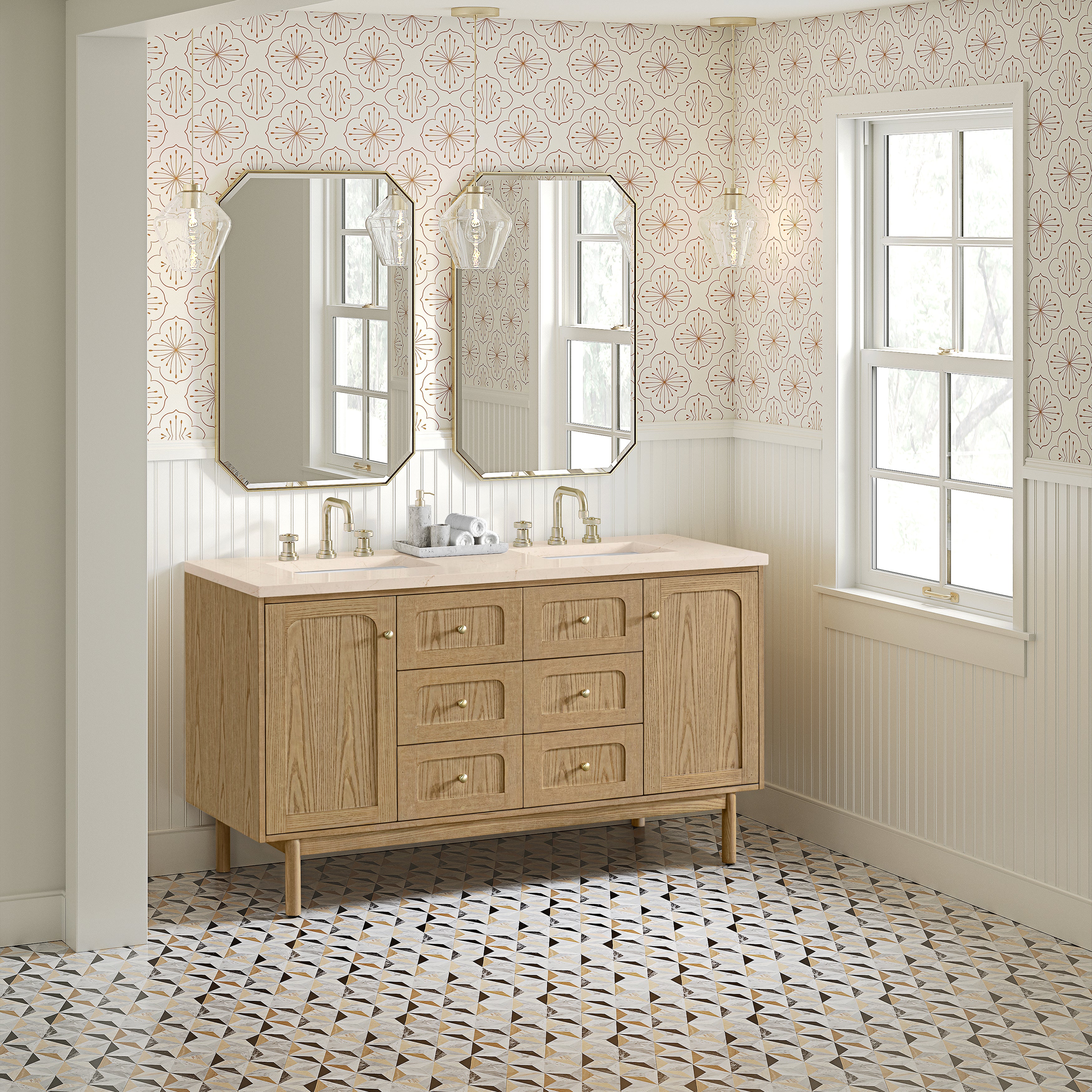 James Martin Laurent 60" Double Vanity in Light Natural Oak with 3cm Countertop