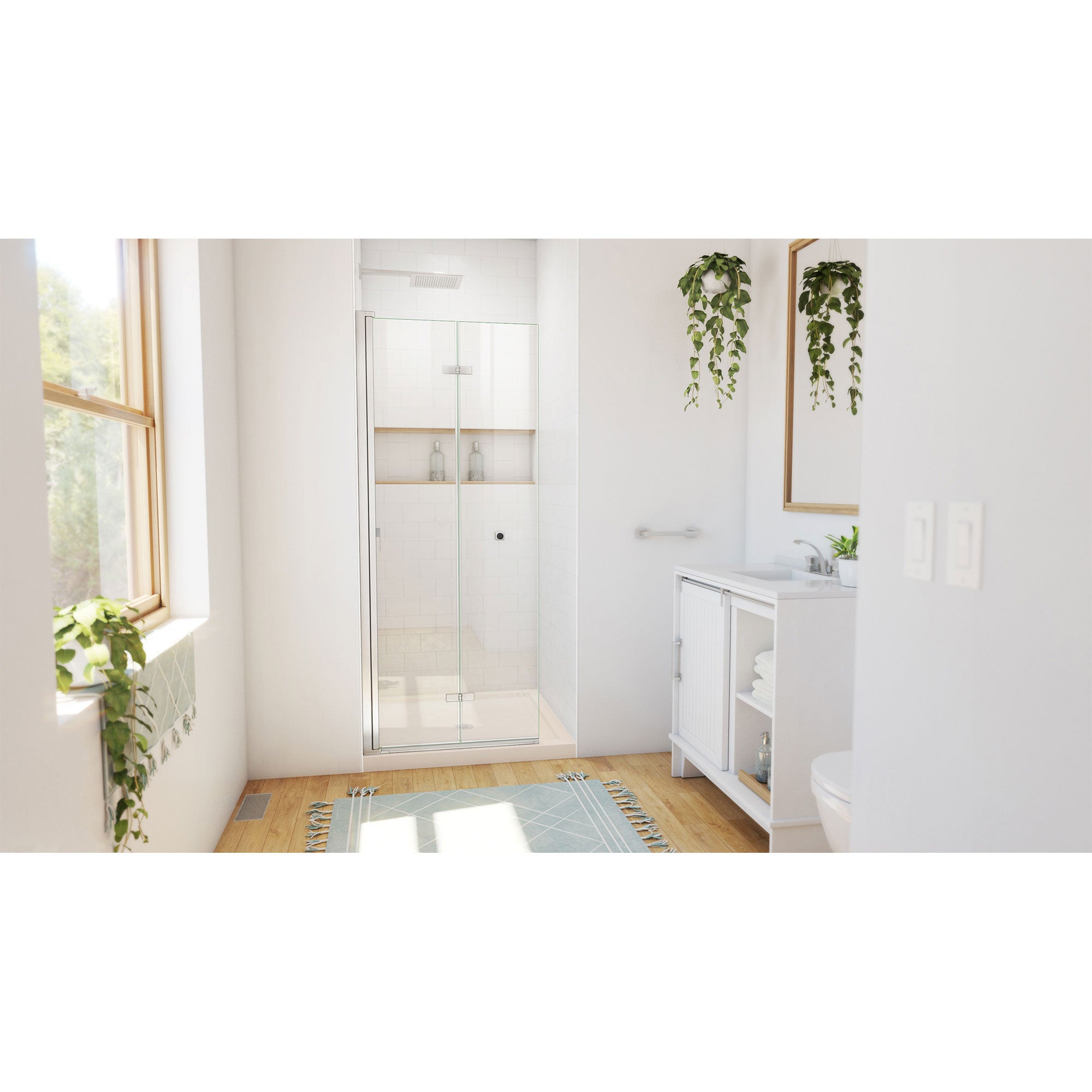 DreamLine Aqua-Q Fold 36 inch D x 36 inch W x 74 3/4 inch H Frameless Bi-fold Shower Door  with Center Drain Shower Base Kit