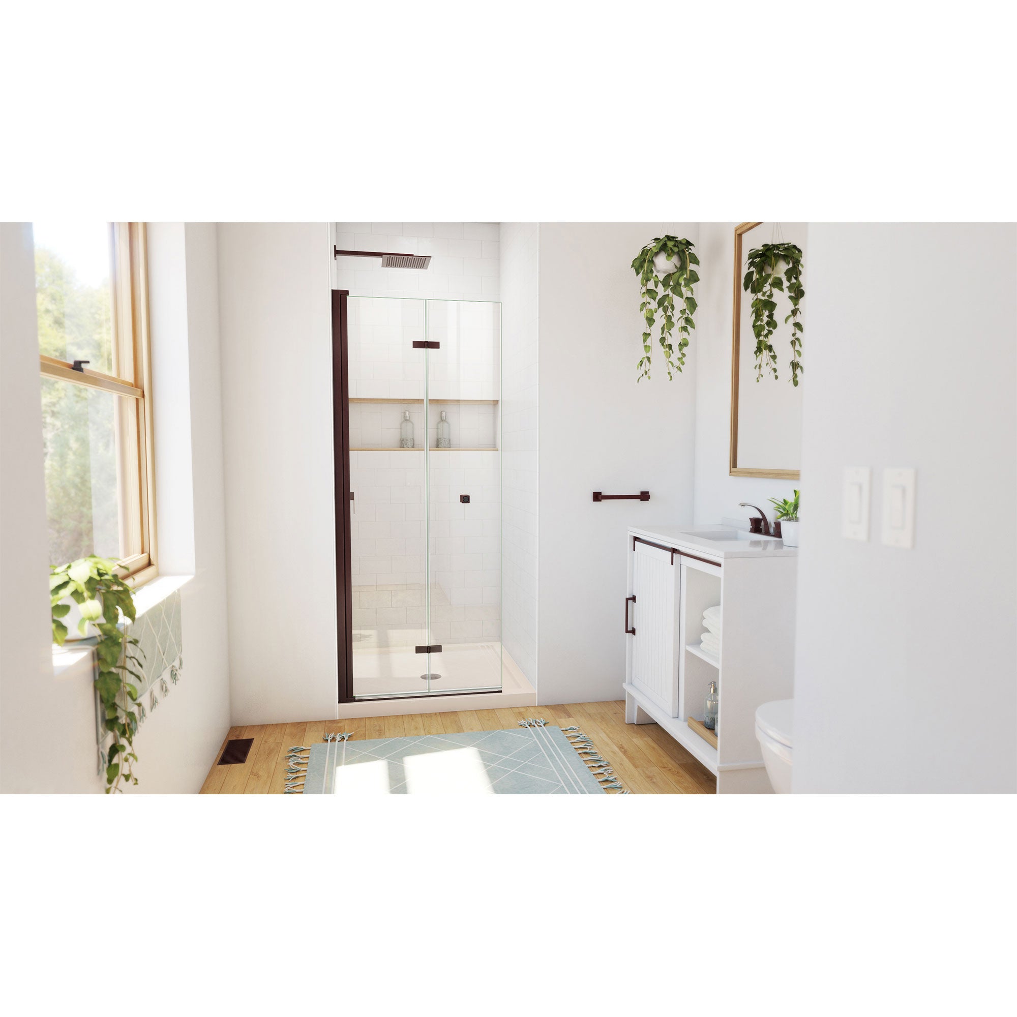 DreamLine Aqua-Q Fold 36 inch D x 36 inch W x 74 3/4 inch H Frameless Bi-fold Shower Door  with Center Drain Shower Base Kit