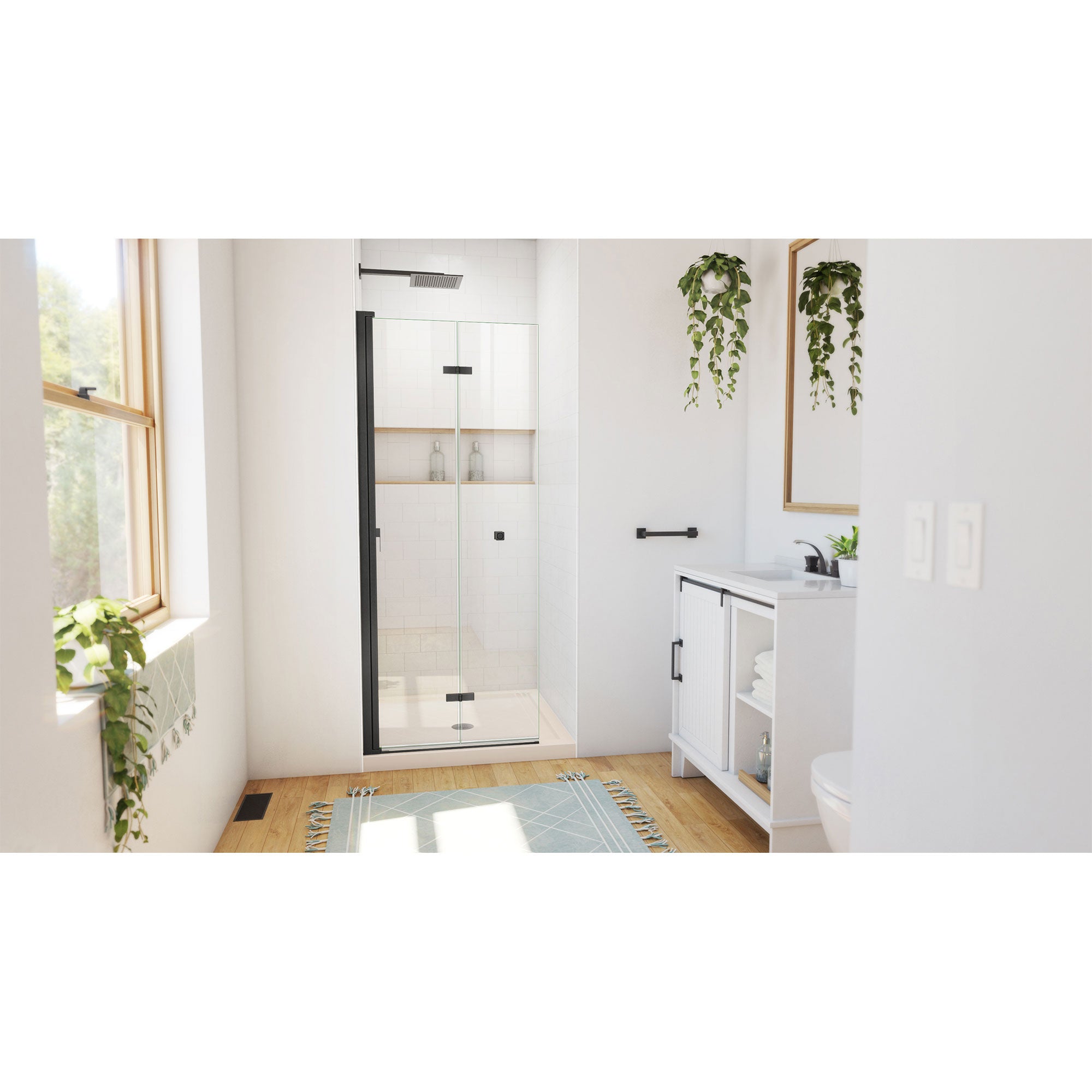 DreamLine Aqua-Q Fold 36 inch D x 36 inch W x 74 3/4 inch H Frameless Bi-fold Shower Door  with Center Drain Shower Base Kit
